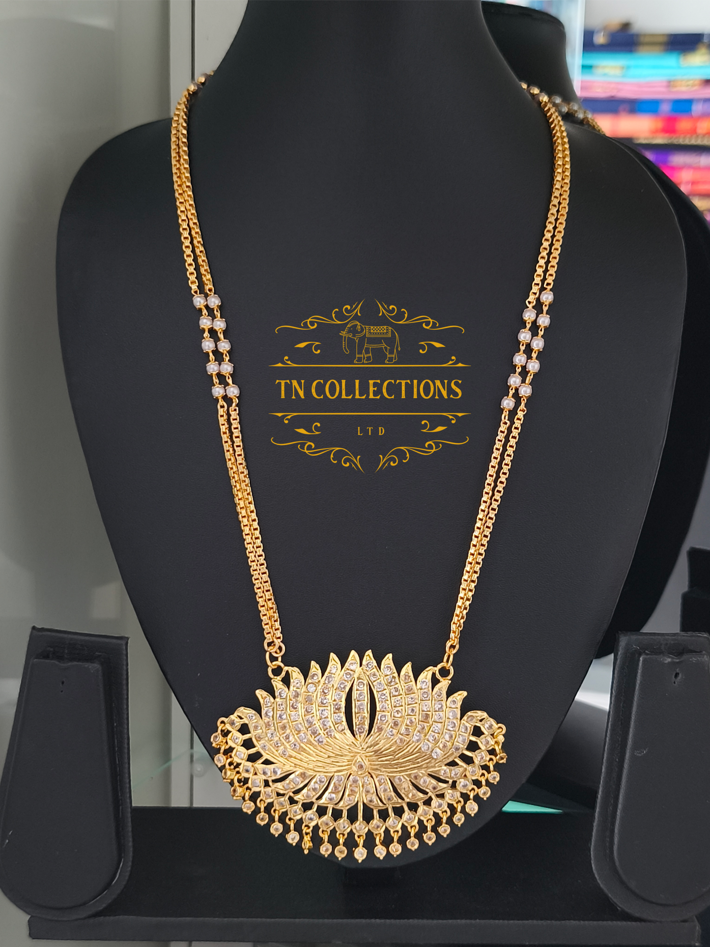 Micro Gold-Plated Impon Lotus Pathakkam with Double layer pearl chain