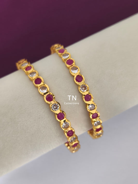 Impon Ruby & White Stone Bangles (Size 2.6)