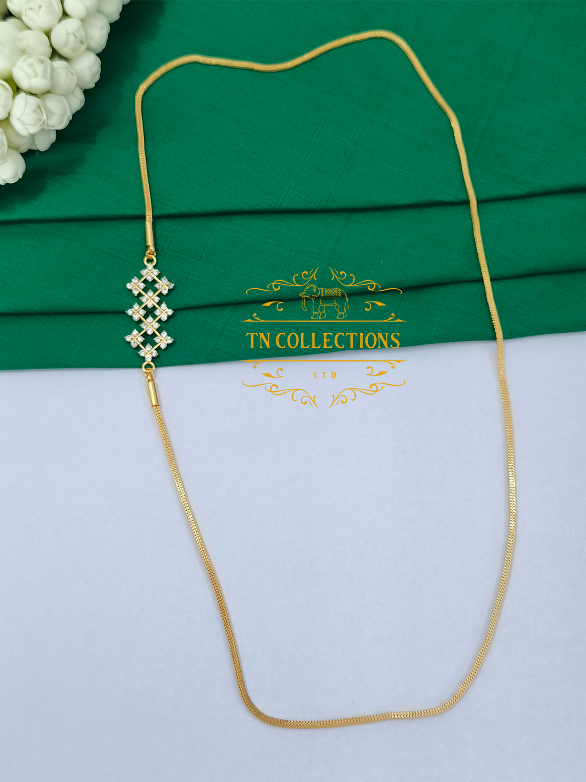 Gold Polish Cz AD stone Mugappu Chain