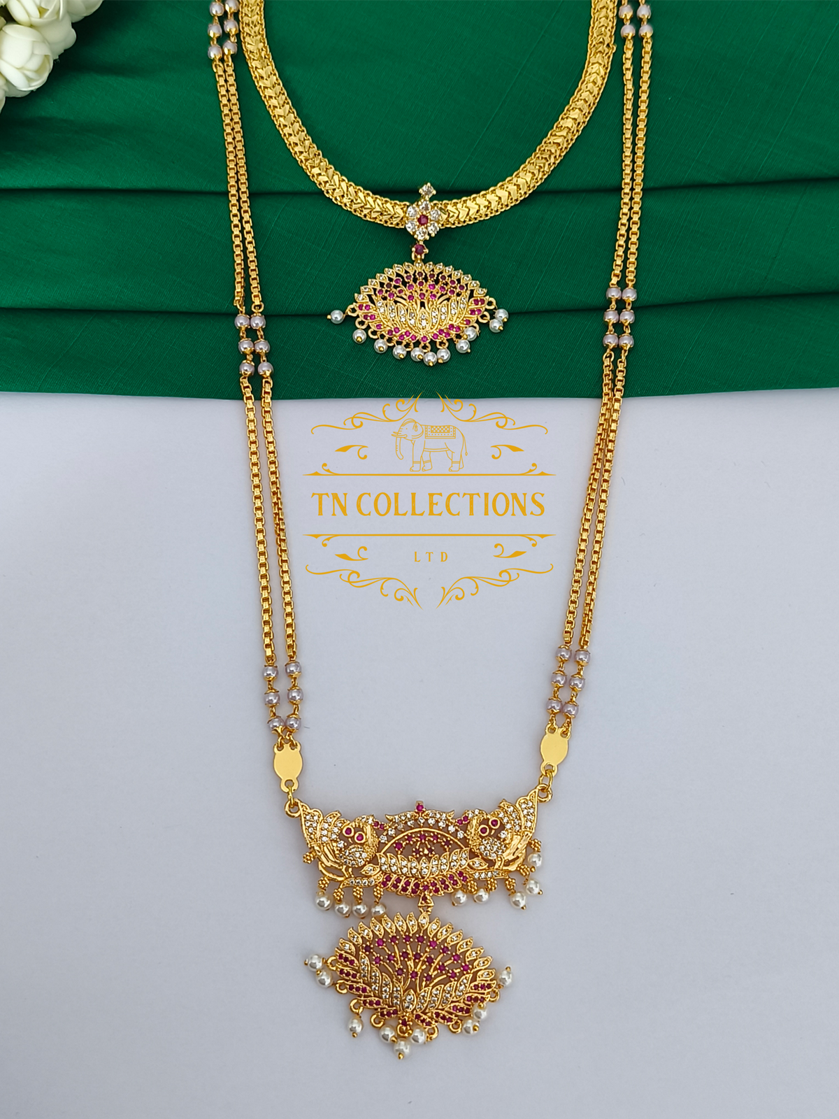 Micro Gold-Plated Traditional Semi Bridal Set (Ruby and white stones)