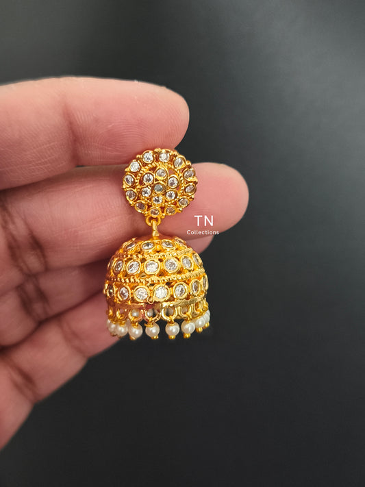 Micro gold plated Traditional Earrings (Full White stones and pearls)