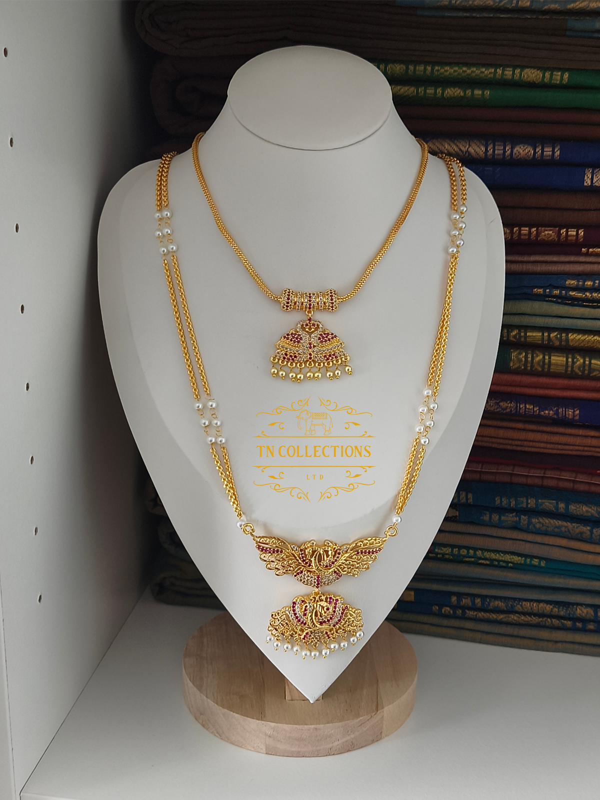 Micro Gold-Plated Attiyal Pathakkam Set (Ruby & White Stones)