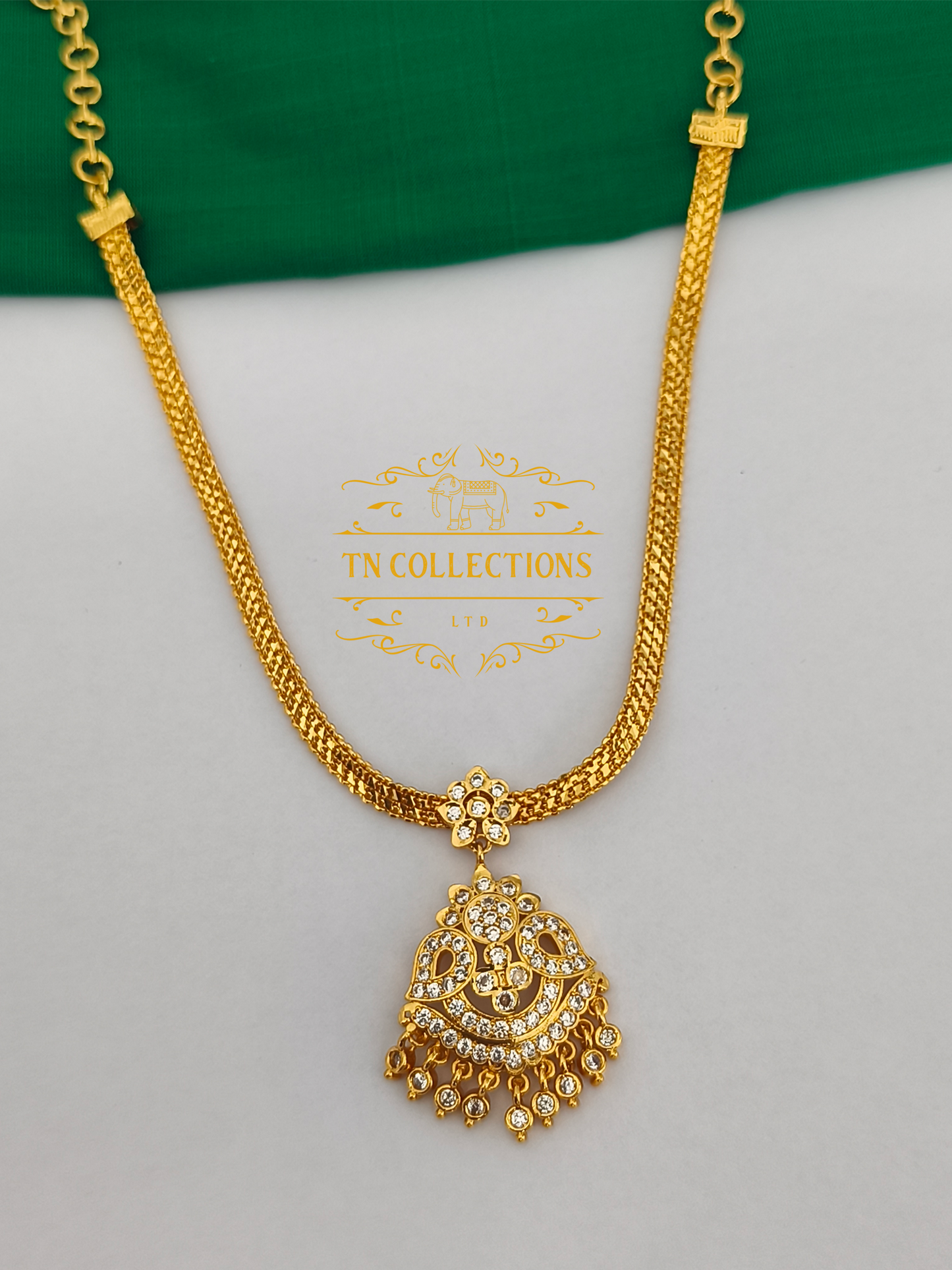 Gold Polish Impon Traditional Attiyal (Full white stones)
