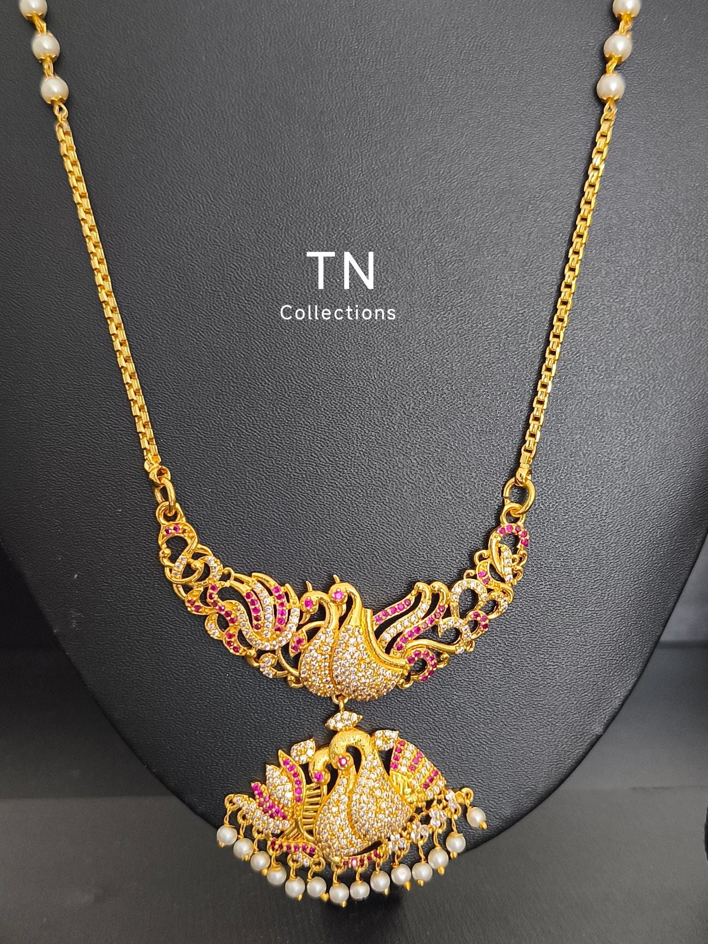 Traditional Micro gold plated Pathakkam with Single layer Pearl Chain