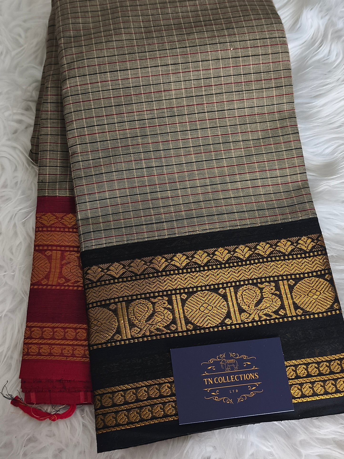 Pure Handloom kanchi cotton Kattam Saree