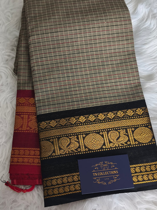 Pure Handloom kanchi cotton Kattam Saree