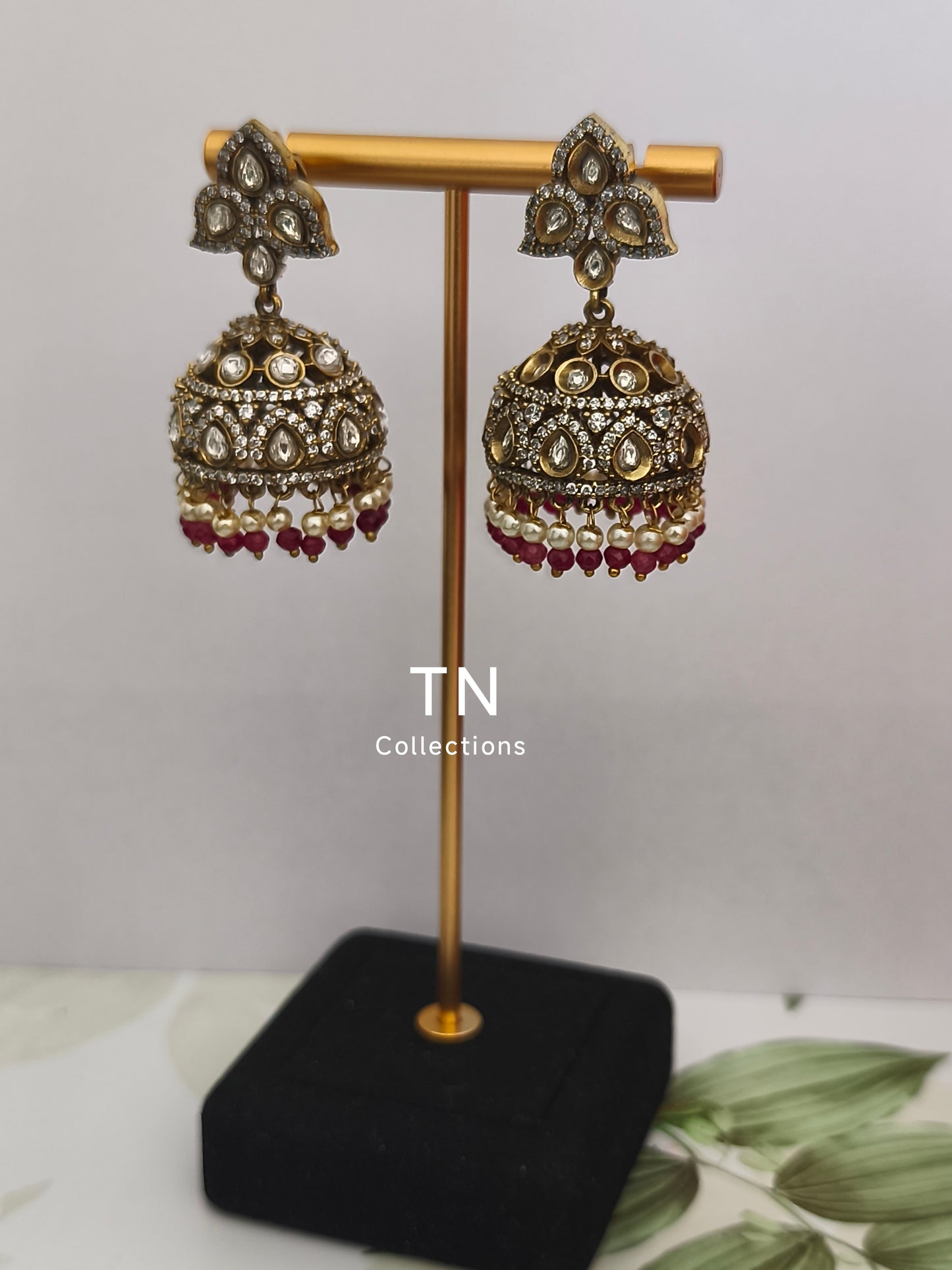 Victorian style AD Earrings Jumkha with Pearls