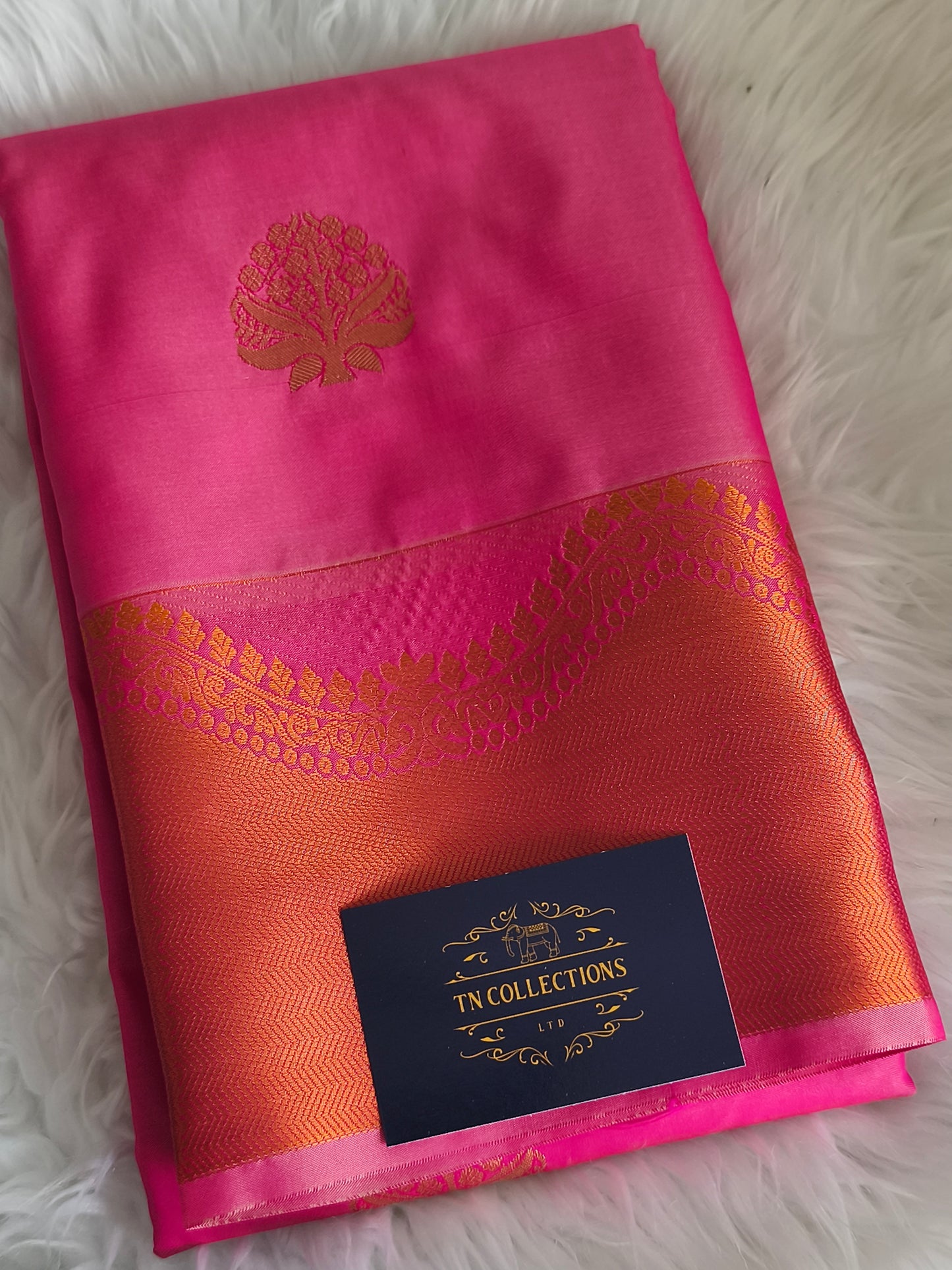 Pink Kanchi embossed soft silk saree