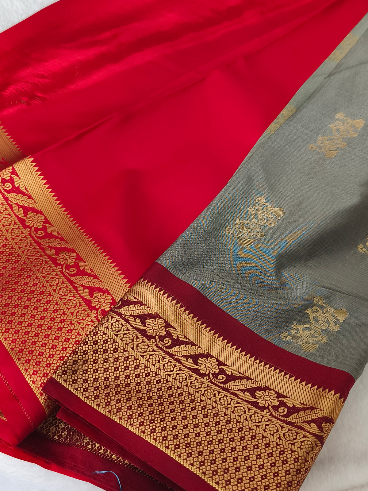 kanchi Semi Silk Saree with contrast blouse