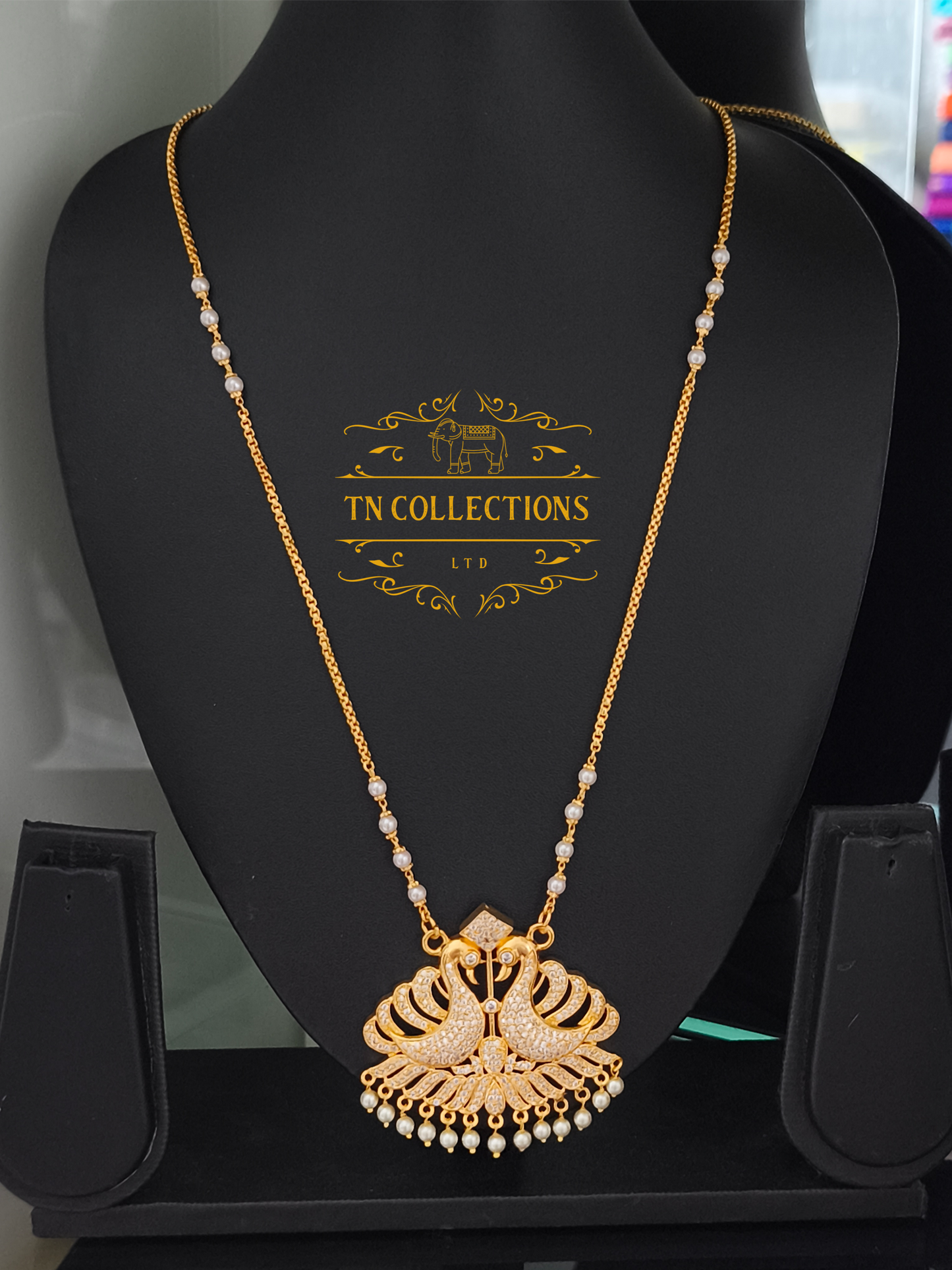 Micro Gold-Plated Traditional Peacock Design Attiyal Pathakkam Set (Full white stones)
