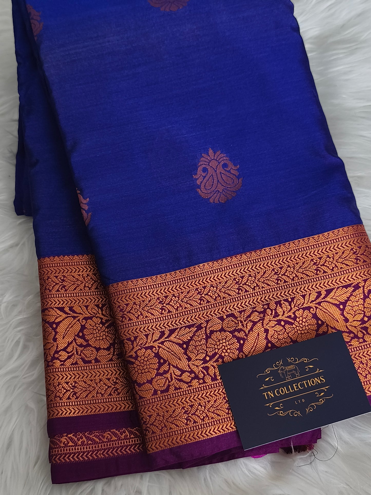 Blue Premium Kanchi Semi Silk saree with contrast blouse