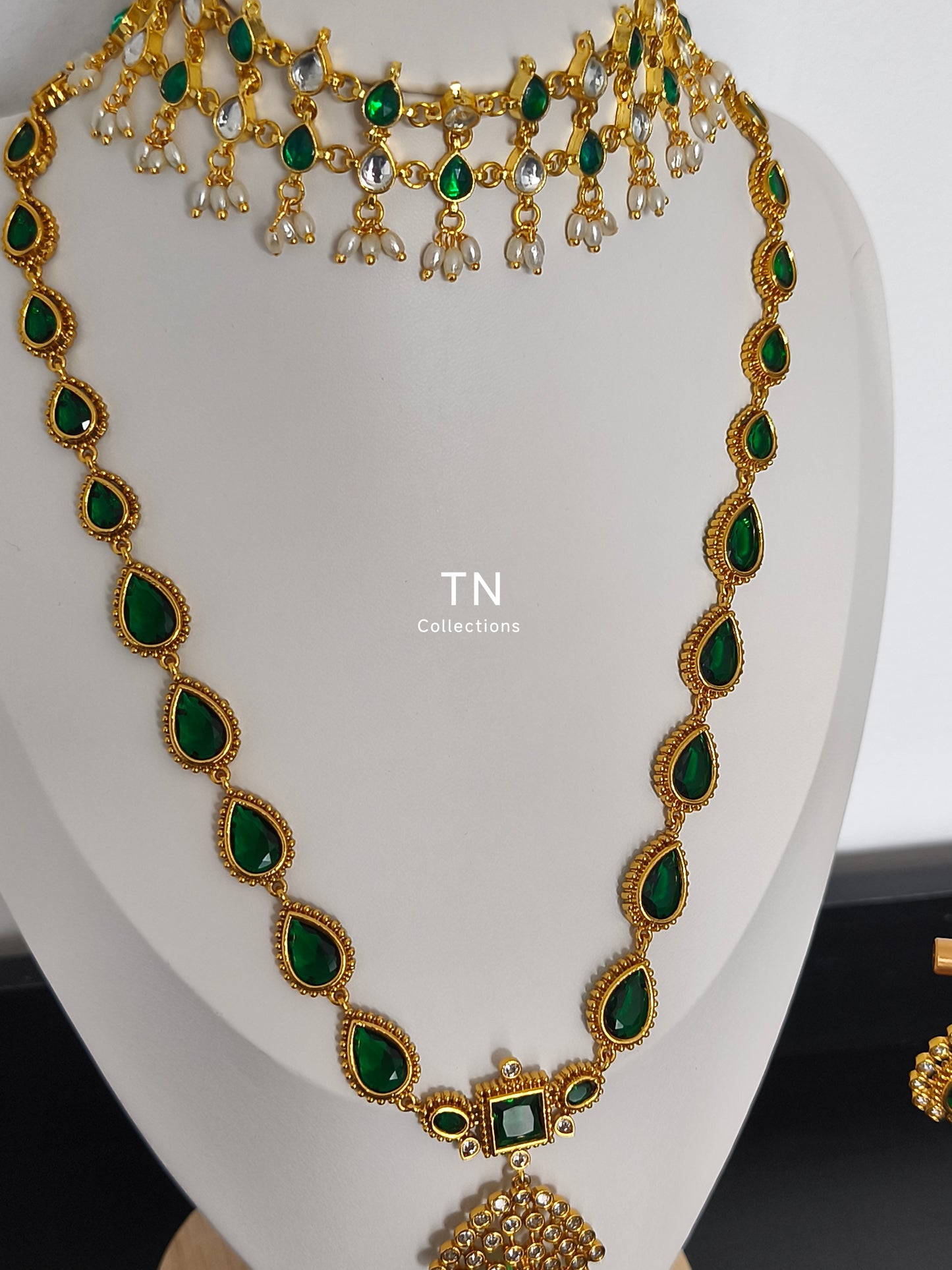 Antique gold polish Green Semi Bridal set
