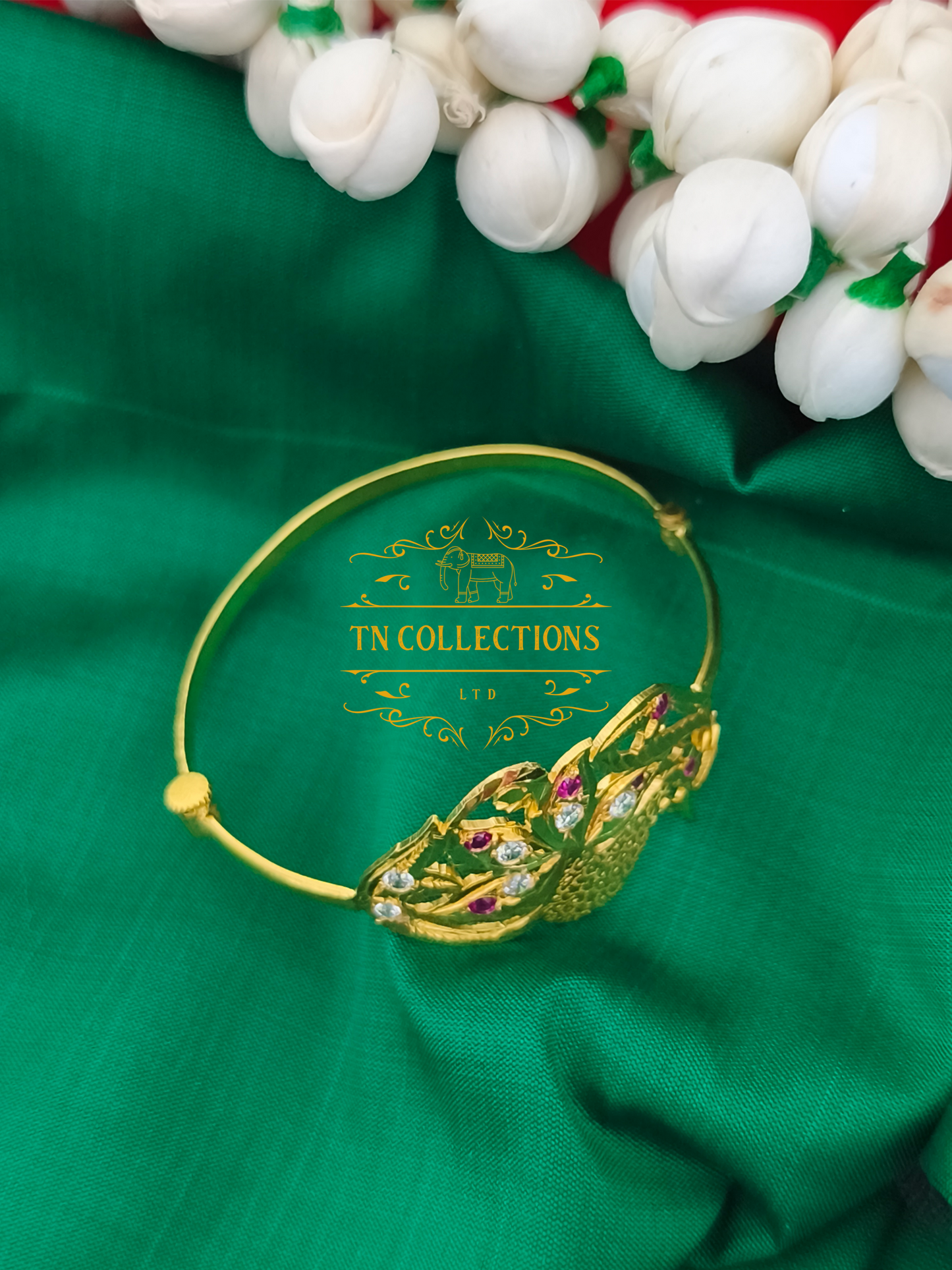22ct Gold Plated Traditional Screw Bangle (Peacock Design)