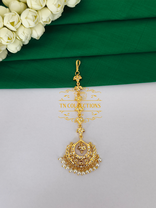 Micro Gold Finish cz stones Tikka (Full white)