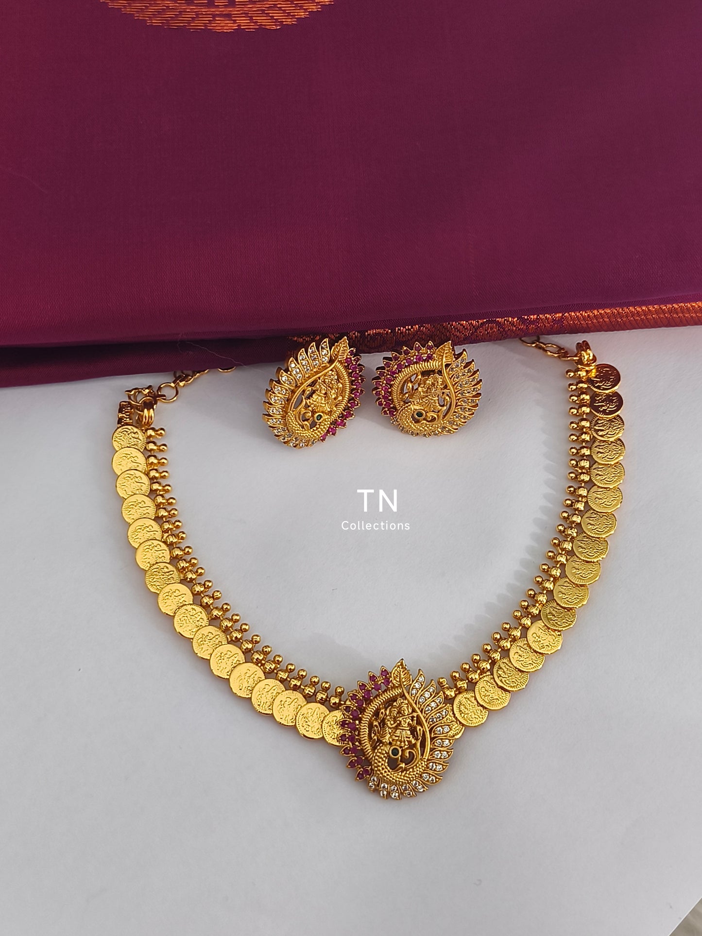 Gold Finish Coin Necklace with Earrings