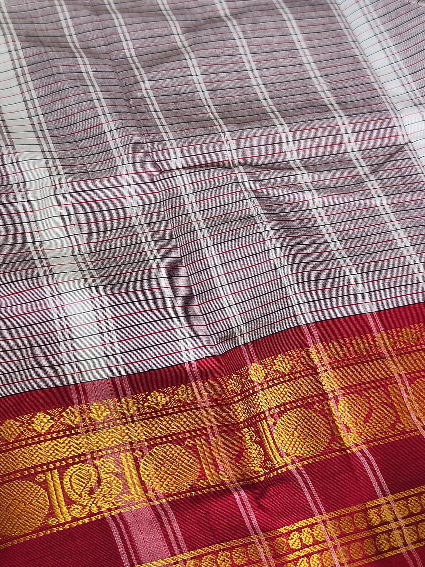 Pure Handloom kanchi cotton Kattam Saree