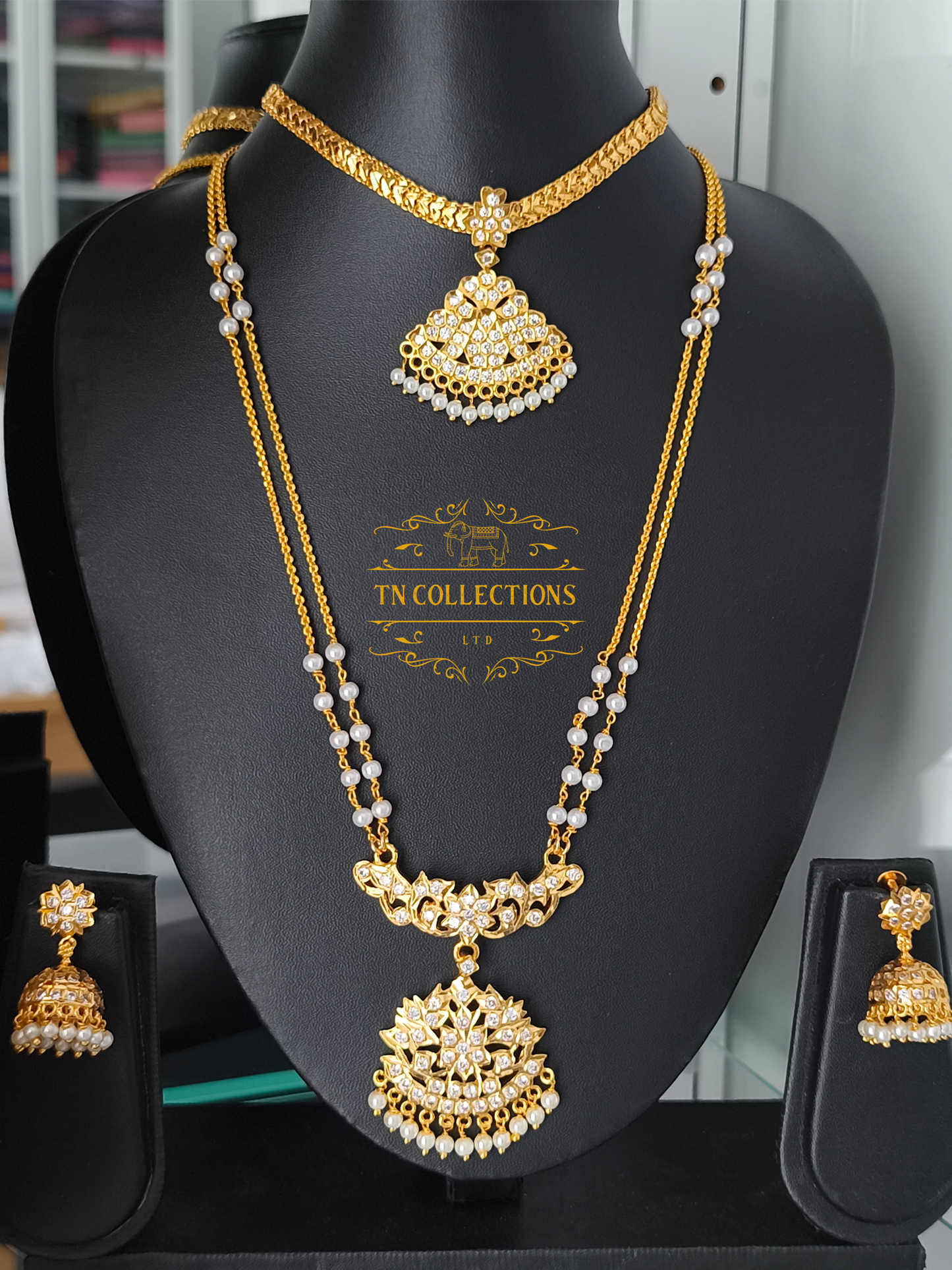Micro Gold-Plated Traditional semi bridal set (Full white stones)