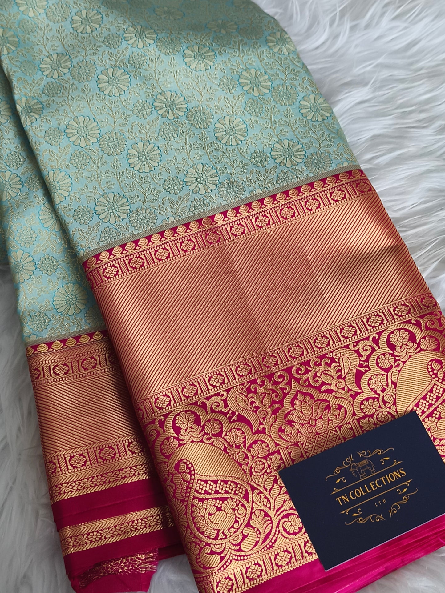 Traditional Semi Kanchipuram Silk saree with contrast blouse