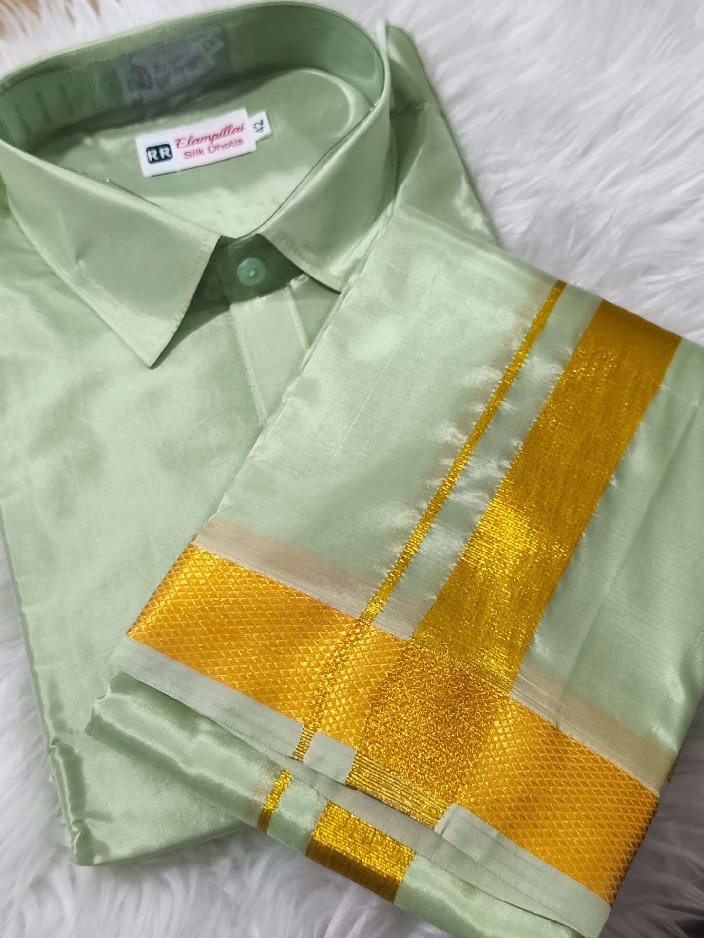 Men's Pastel Green Veshti Shirt set