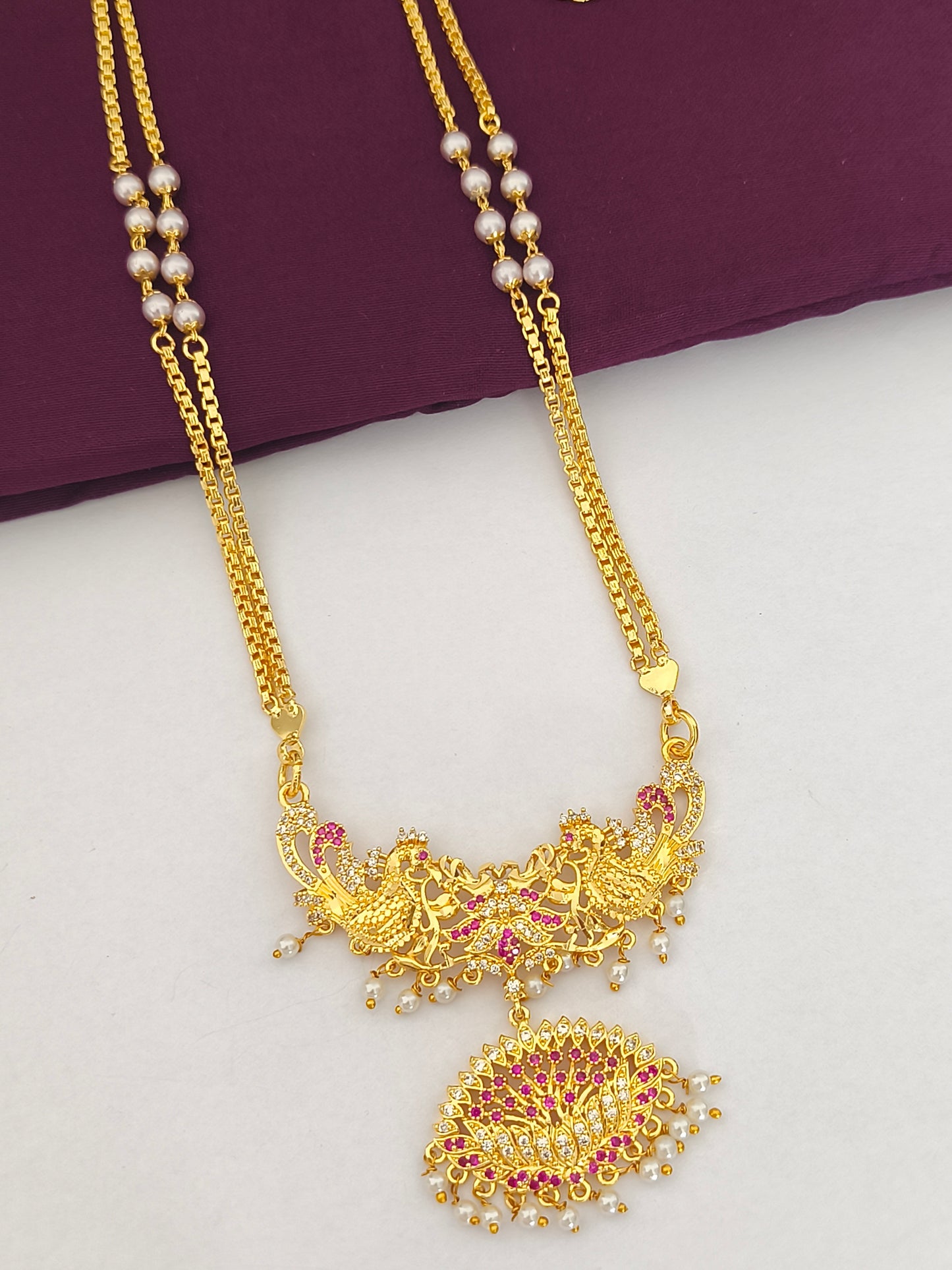 Micro gold plated Traditional Allipoo design pathakkam with pearl chain