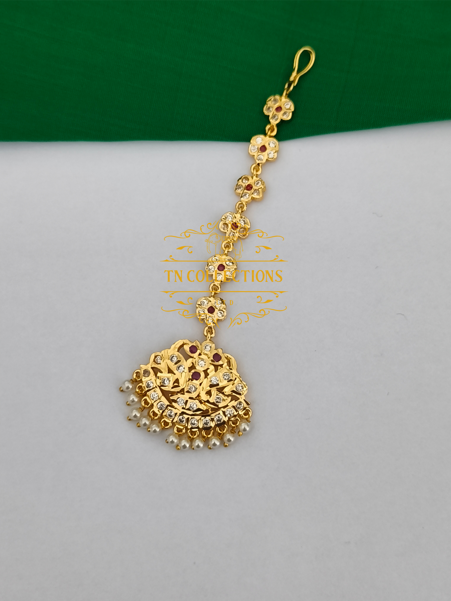 Micro Gold Finish Traditional Tikka (Ruby & white stones)