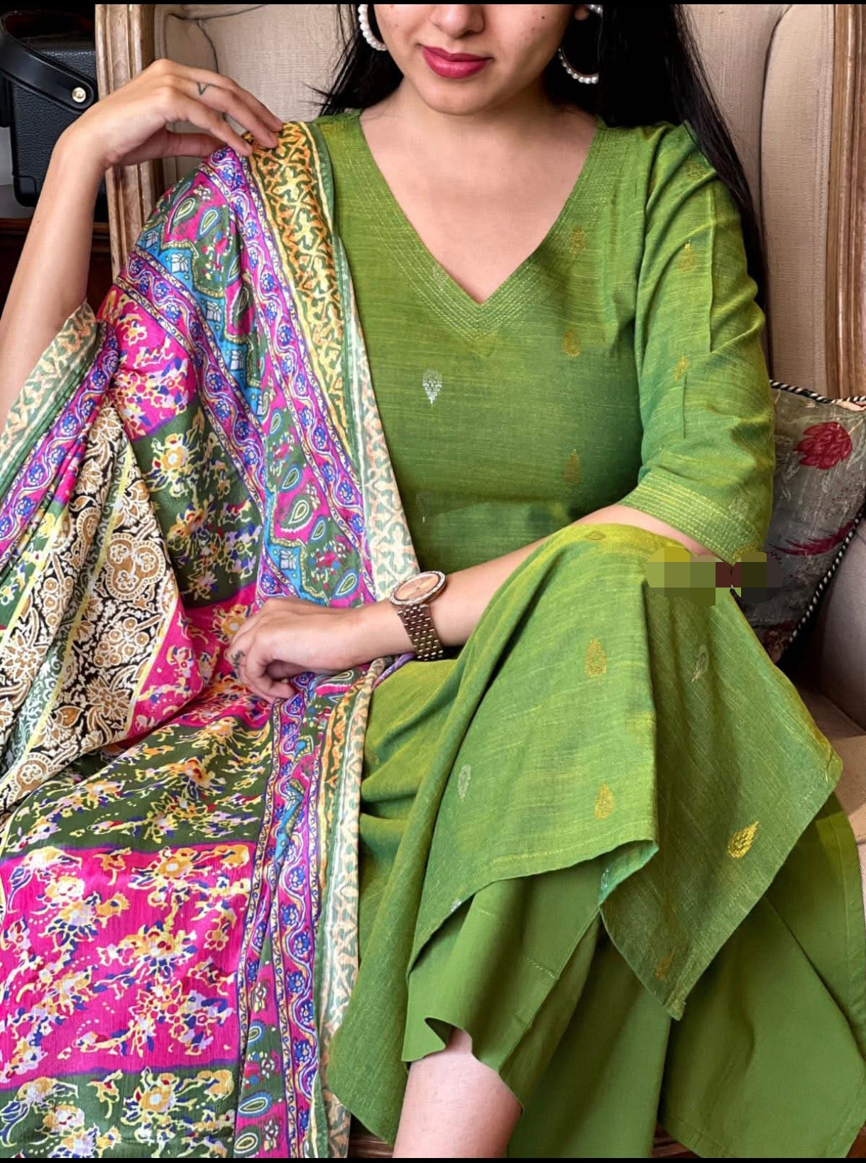 Stunning Cotton 3pcs kurthi set (Size XXL)