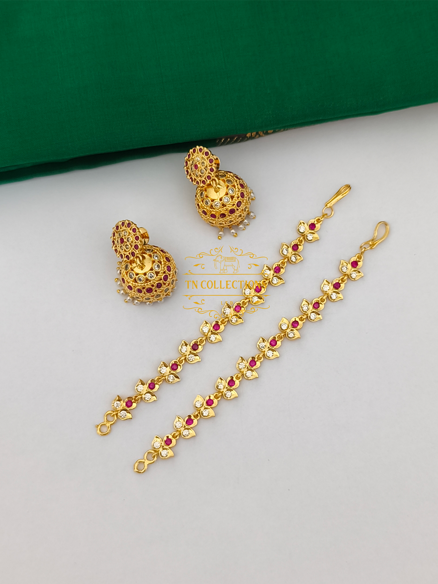 Traditional Jumka with maatal (Ruby & White)