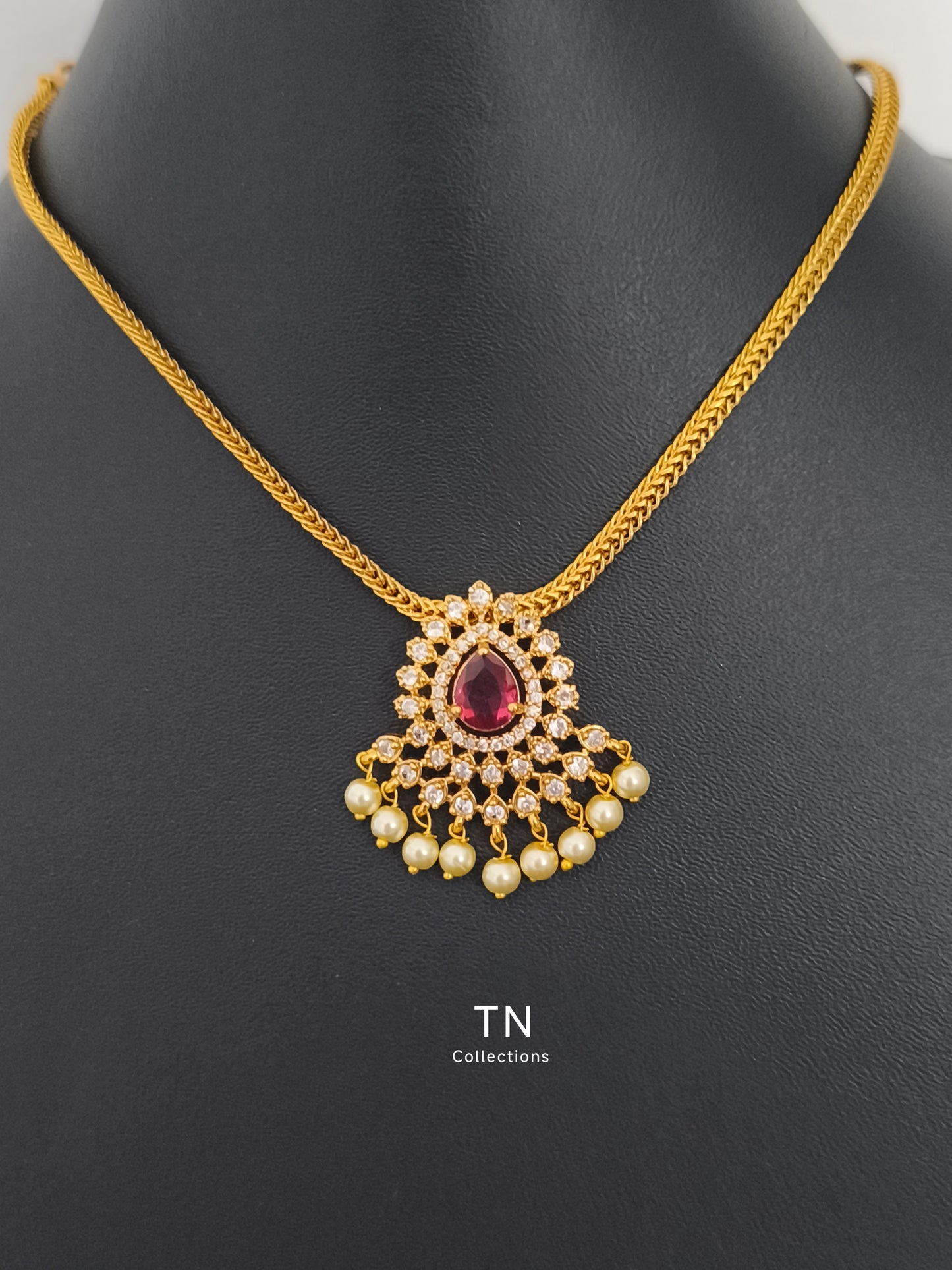 Antique Polish Simple Necklace set (Maroon)