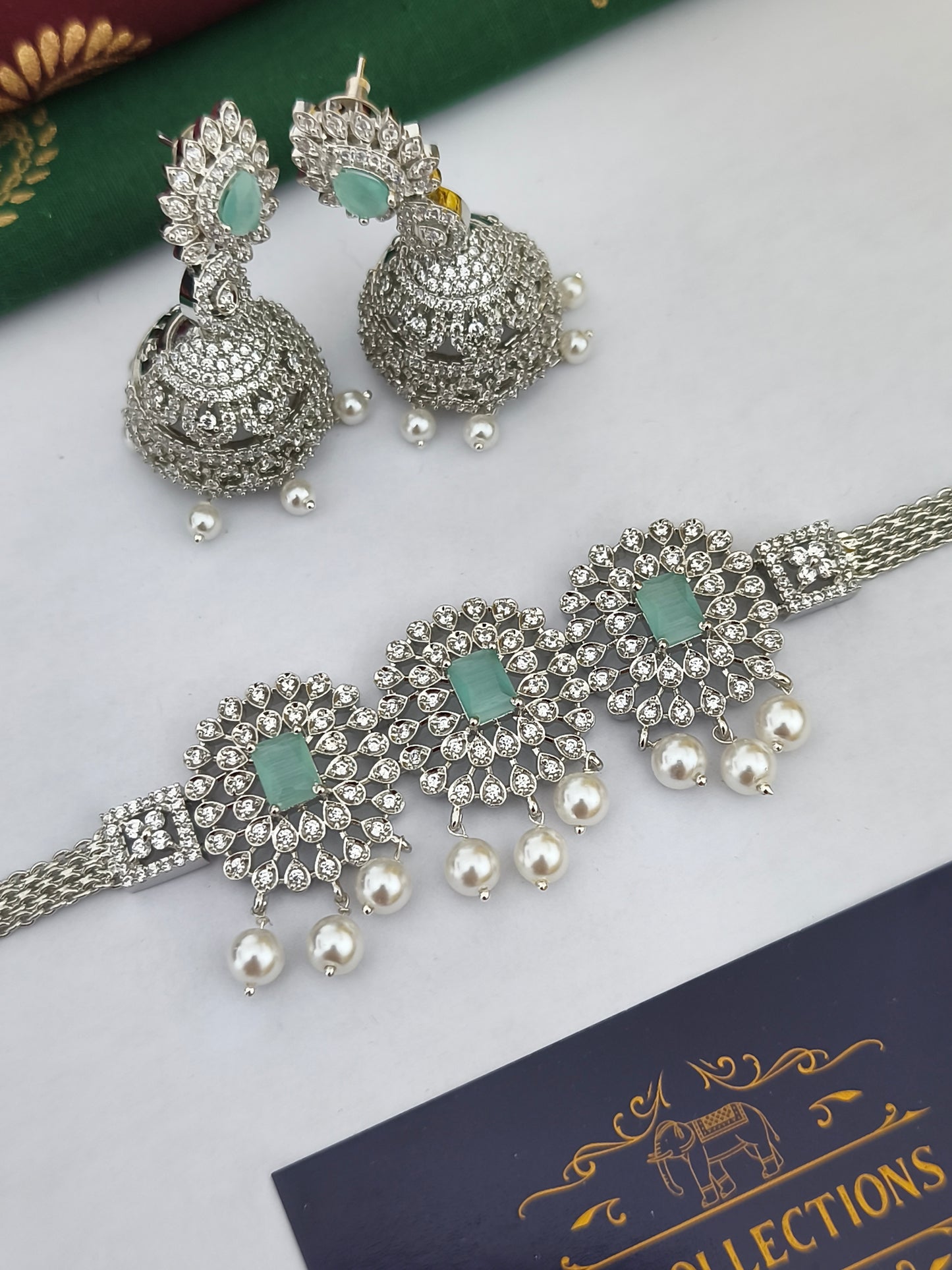 Silver Finish Choker Necklace set