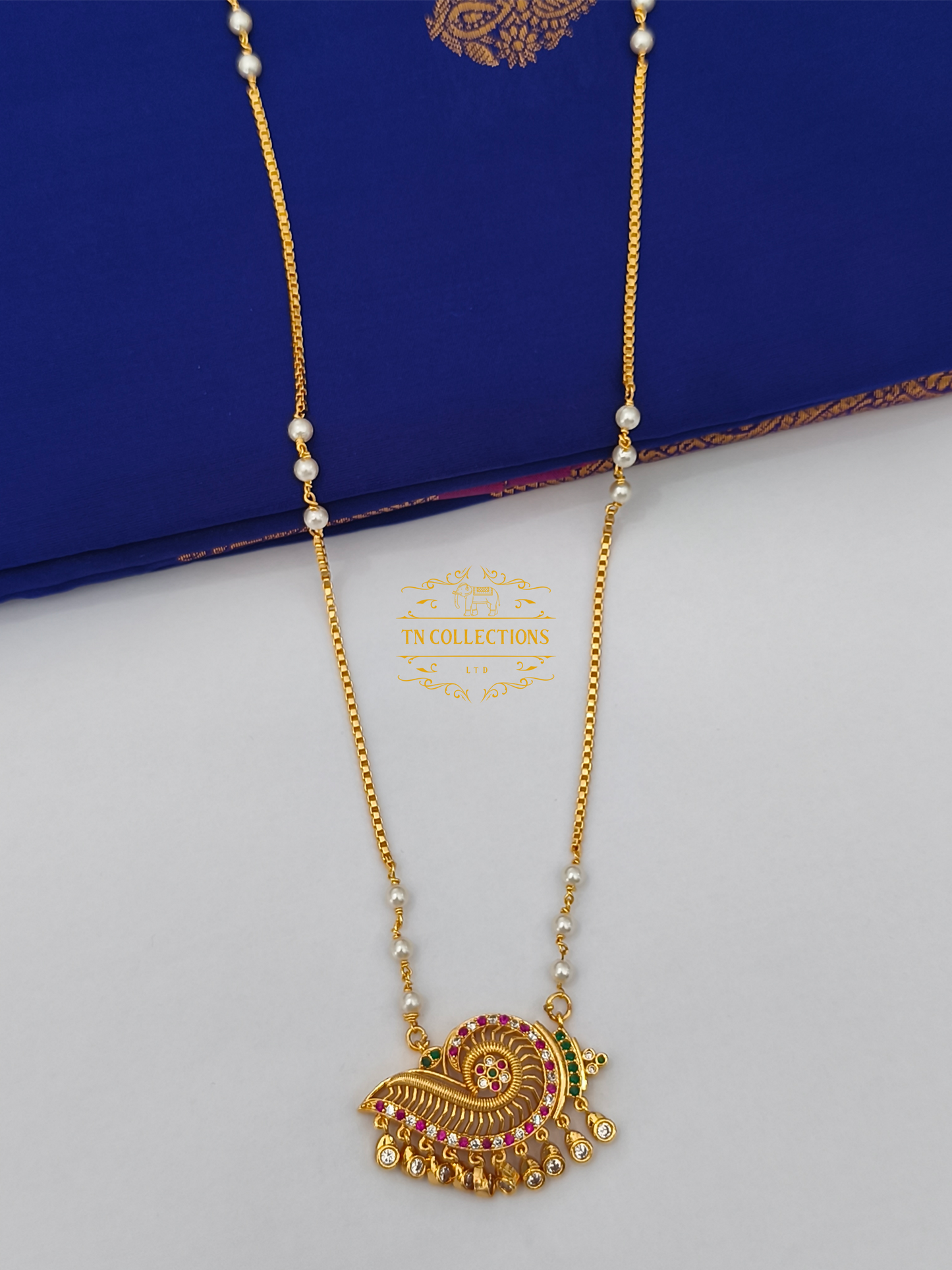 Micro Gold plated Sangu Pathakkam (Multi coloured stones)