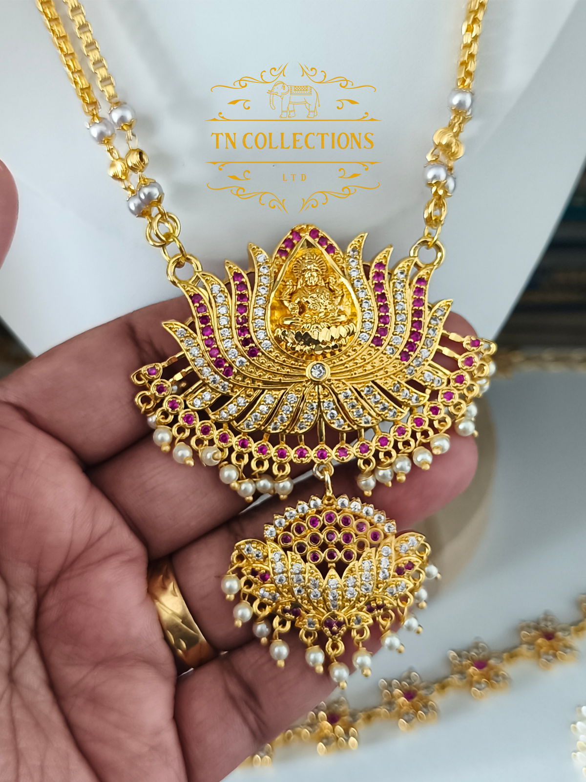 Micro Gold-Plated Trendy Semi Bridal Set (Ruby & White Stones)