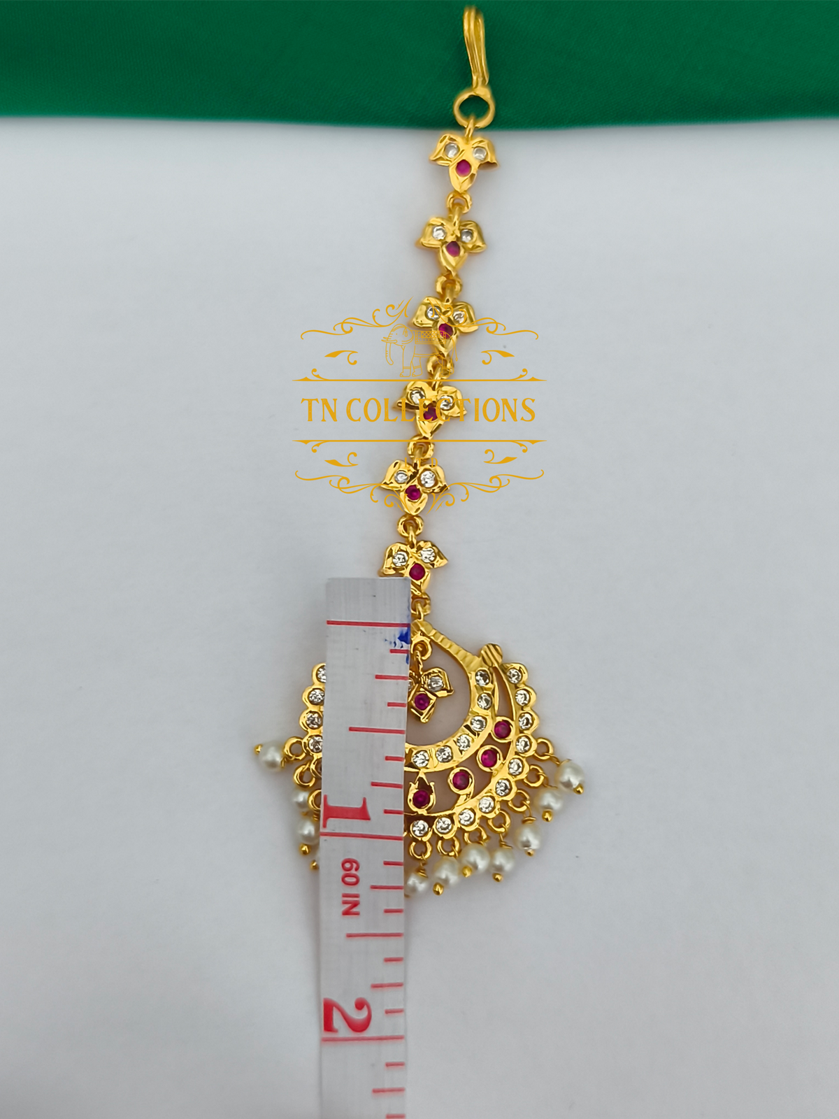Micro Gold Finish cz stones Tikka (Ruby and white)