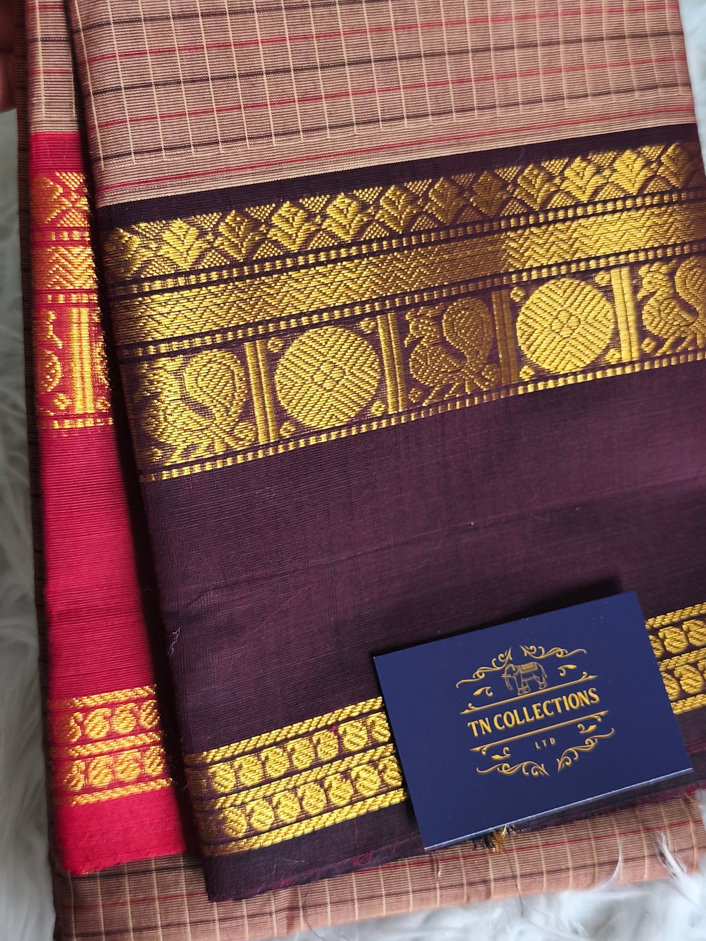 Pure Handloom kanchi cotton Kattam Saree