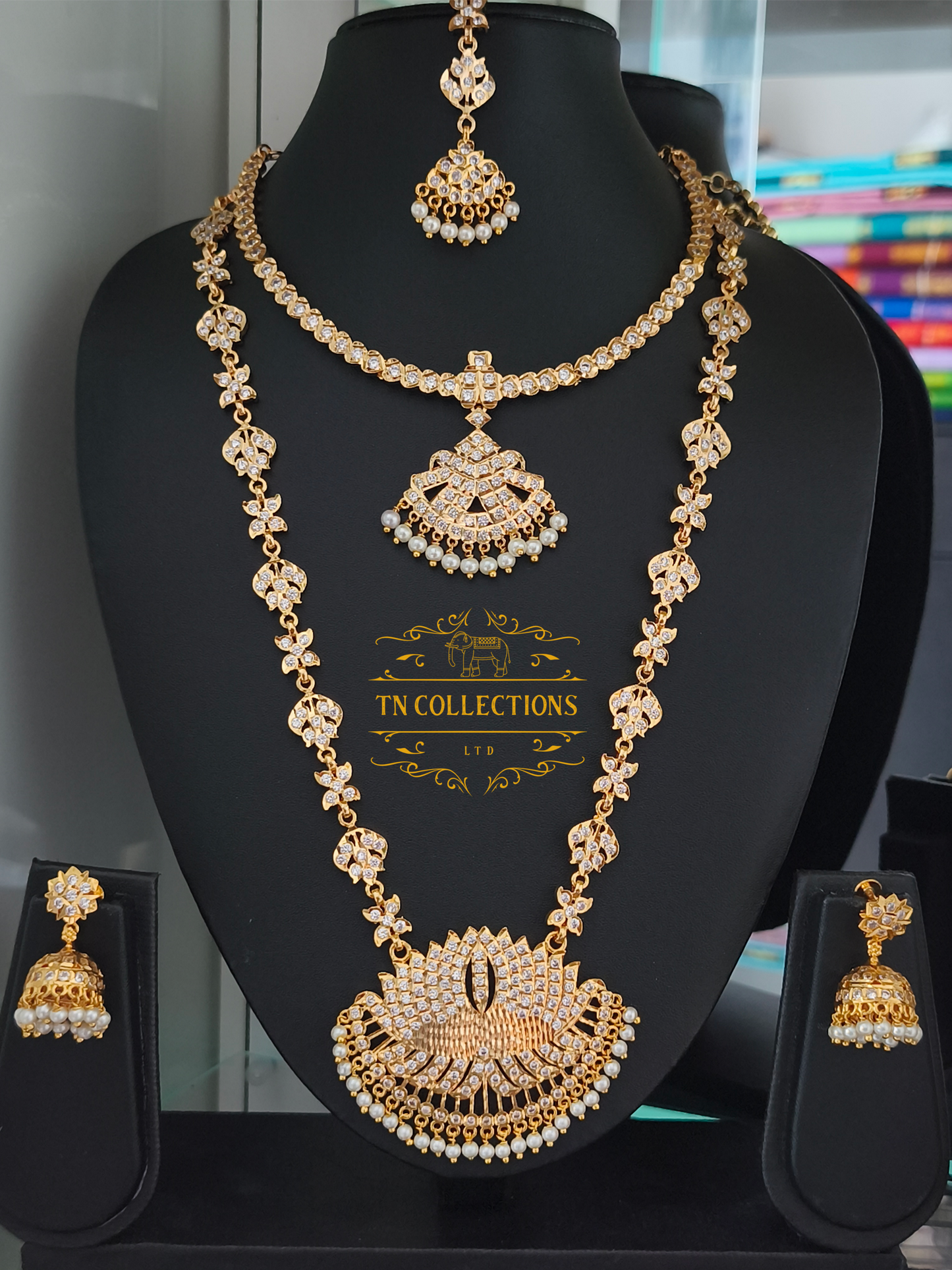 Micro Gold-Plated Traditional Semi Bridal Set (Full white stones)