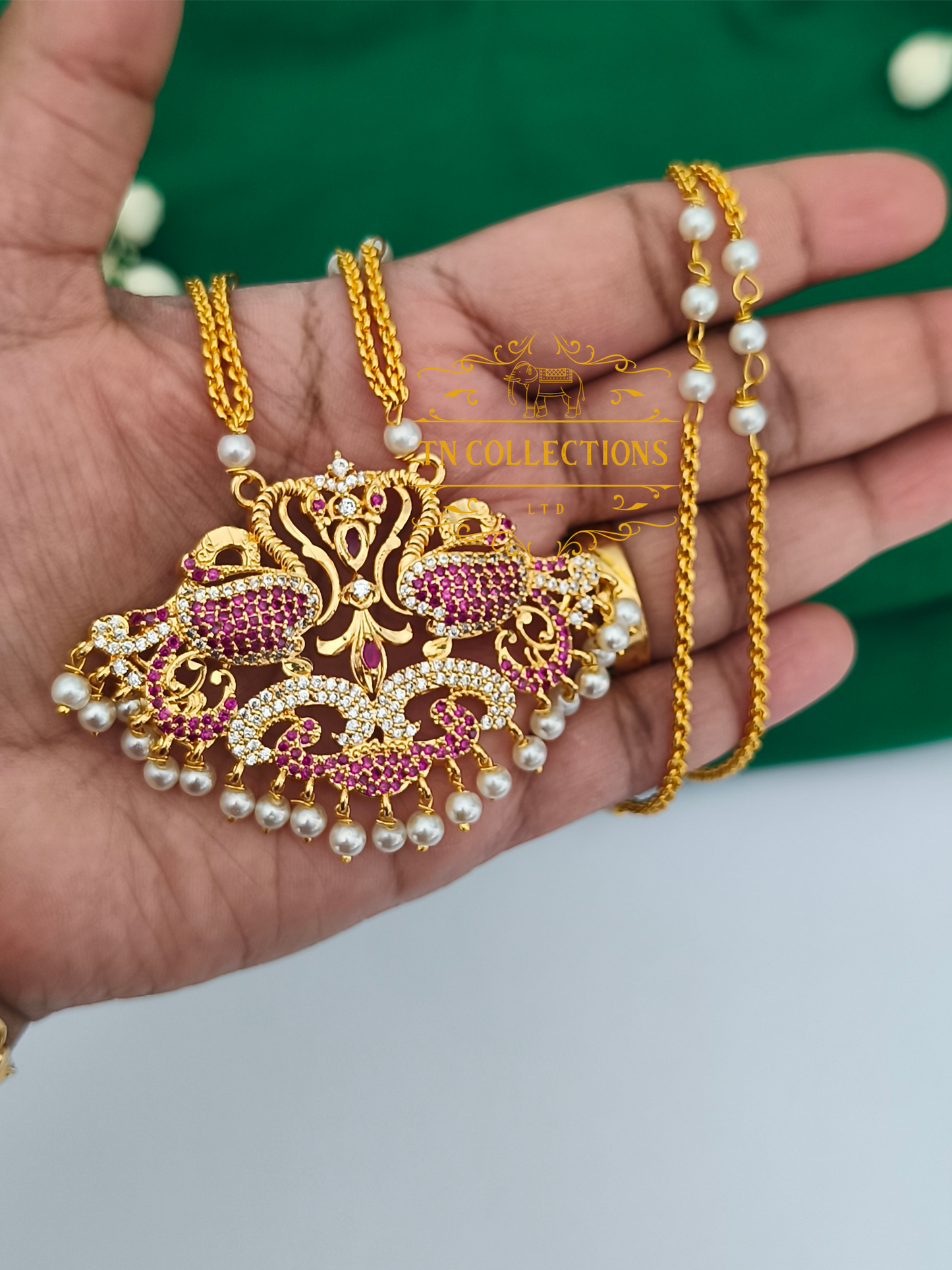 Micro Gold-Plated Traditional Pathakkam with Double layer Pearl chain