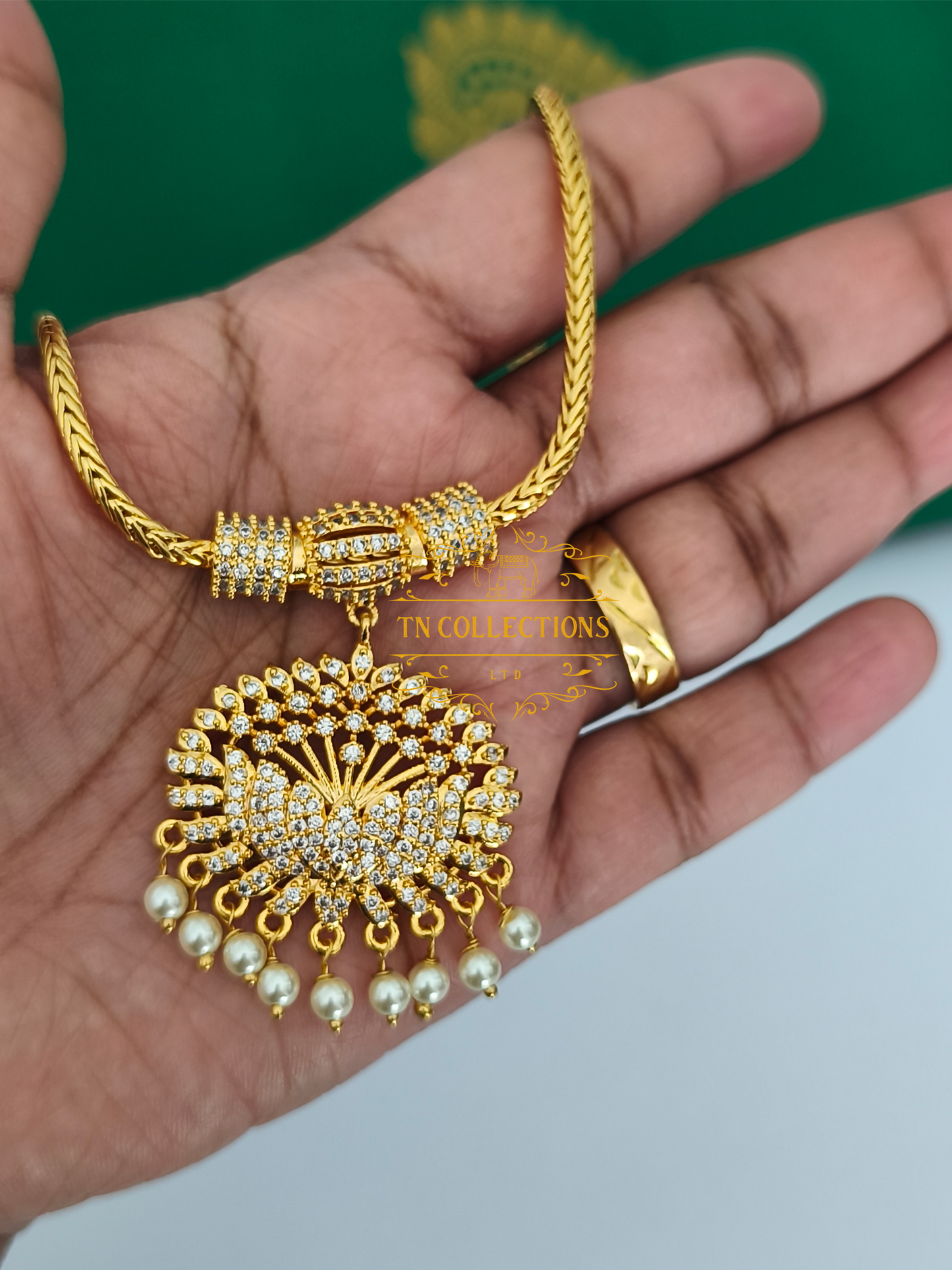 Micro Gold-Plated Traditional Necklace (Attiyal) Full white stones