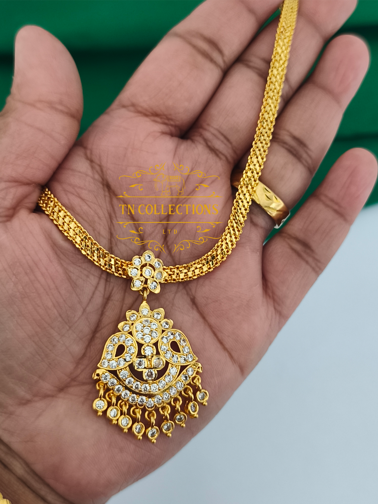 Gold Polish Impon Traditional Attiyal (Full white stones)