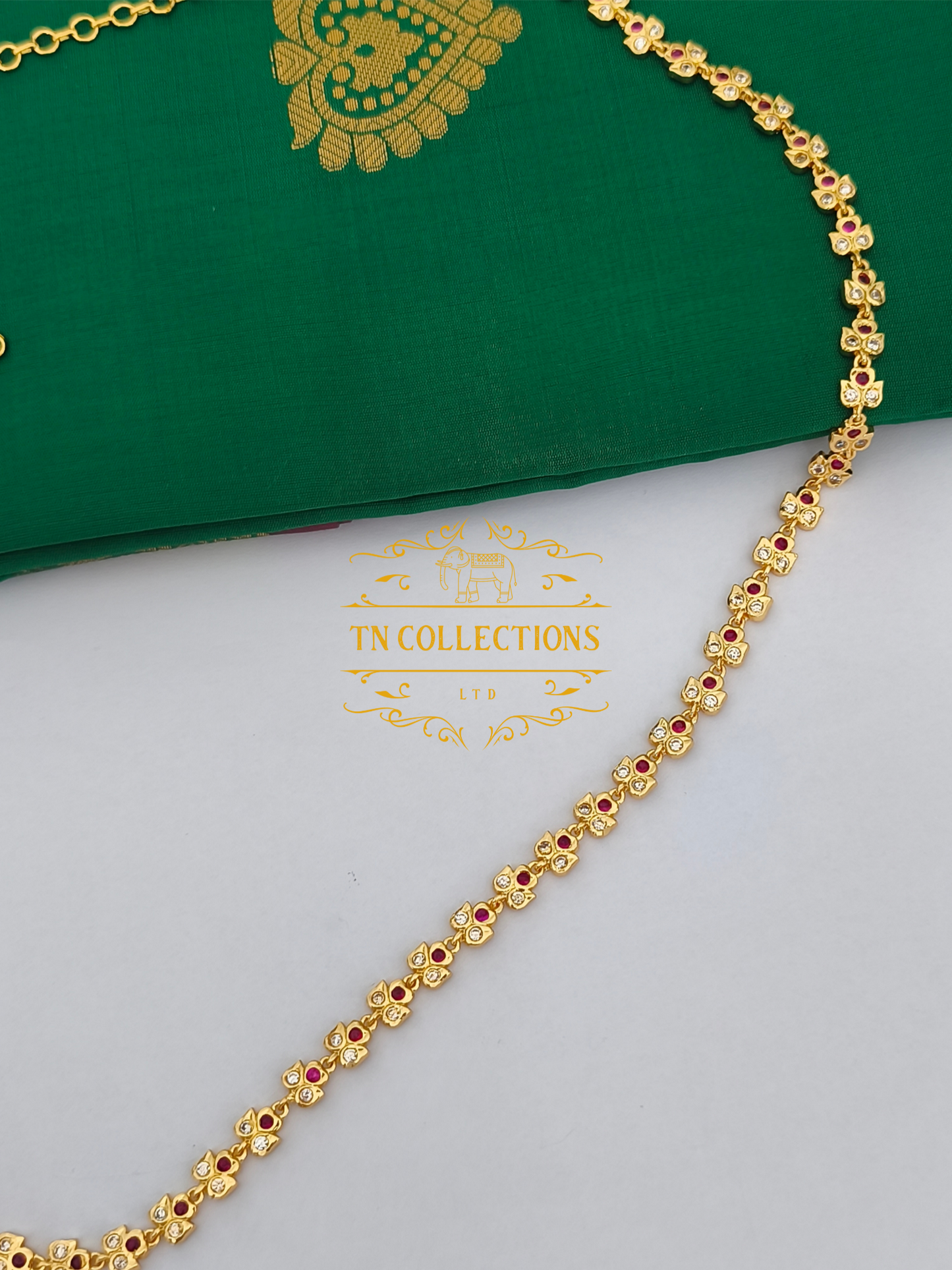 Micro Gold-Plated Traditional Hip Chain (Ruby & white stones)