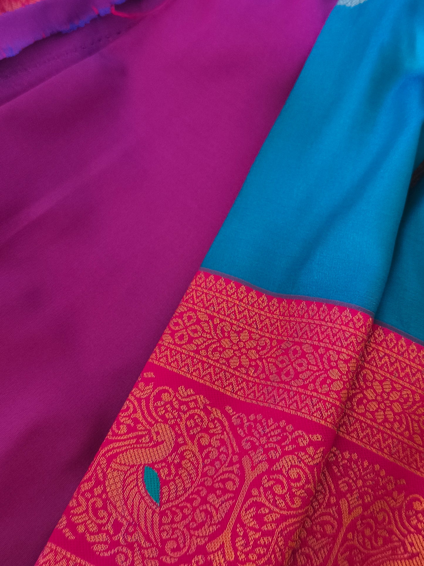 Peacock blue Kanchi Soft Silk Saree with contrast blouse and rich pallu