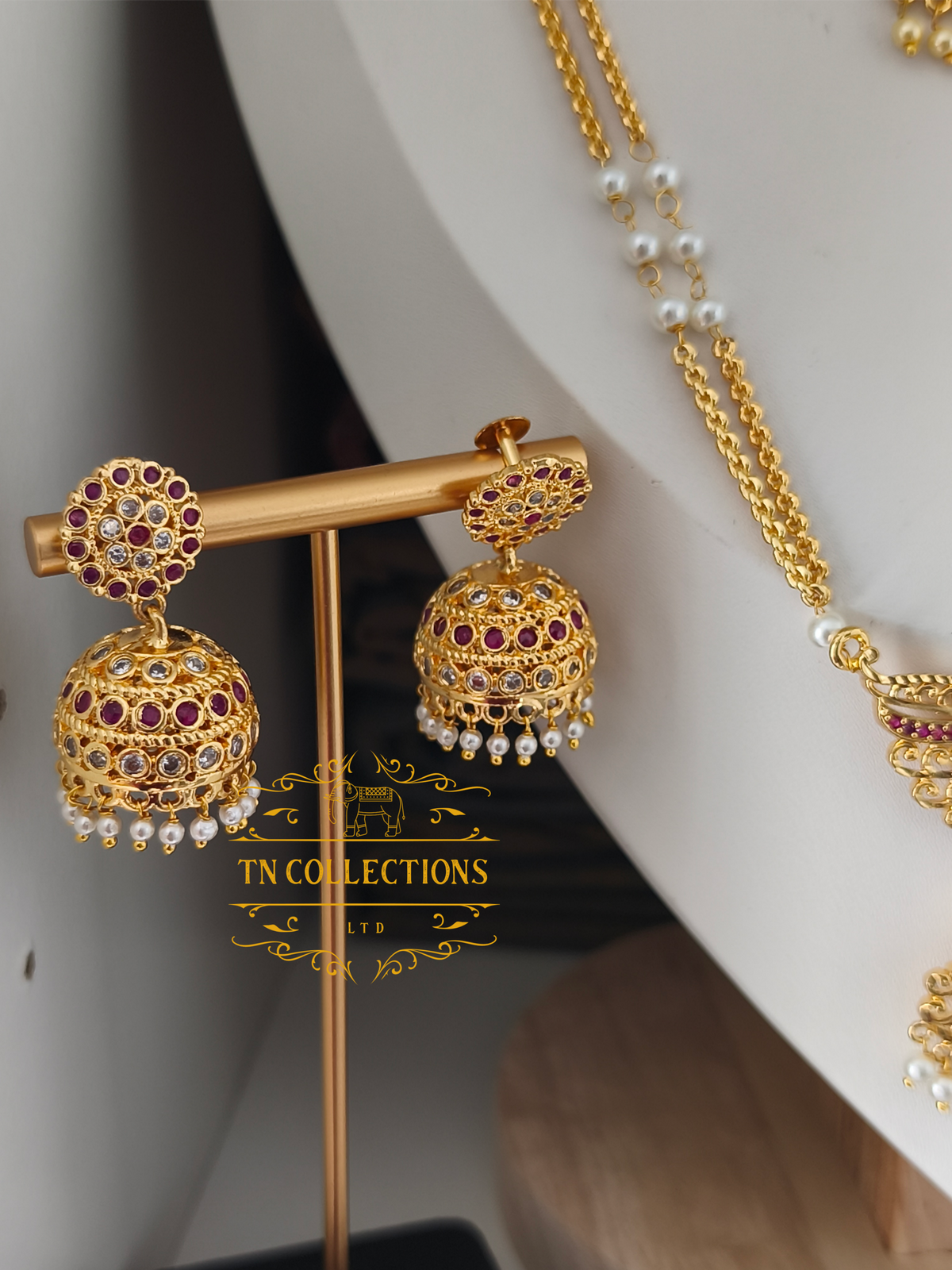 Micro Gold-Plated Attiyal Pathakkam Set (Ruby & White Stones)