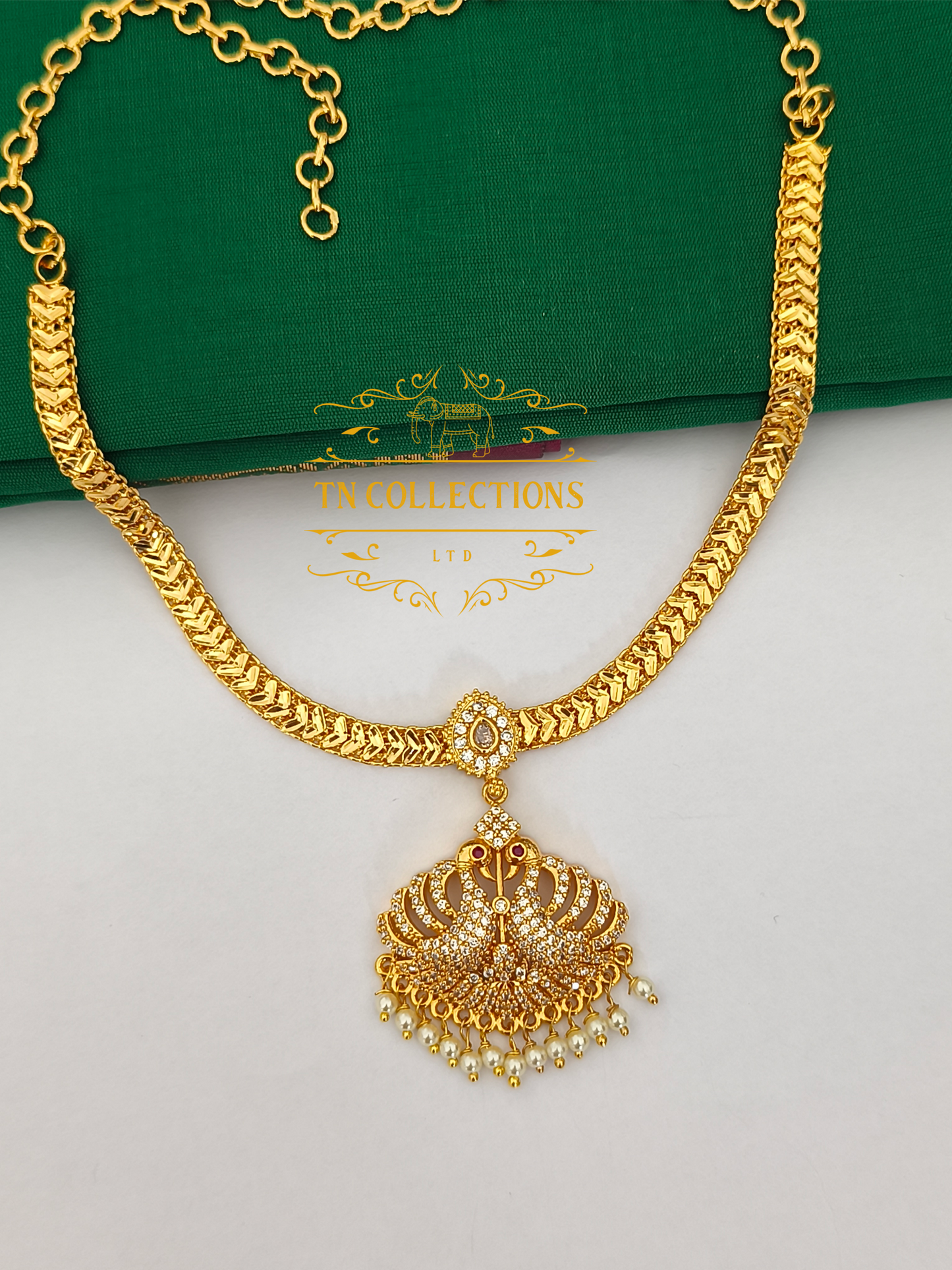 Micro Gold-Plated Peacock Attiyal (Full white stones)