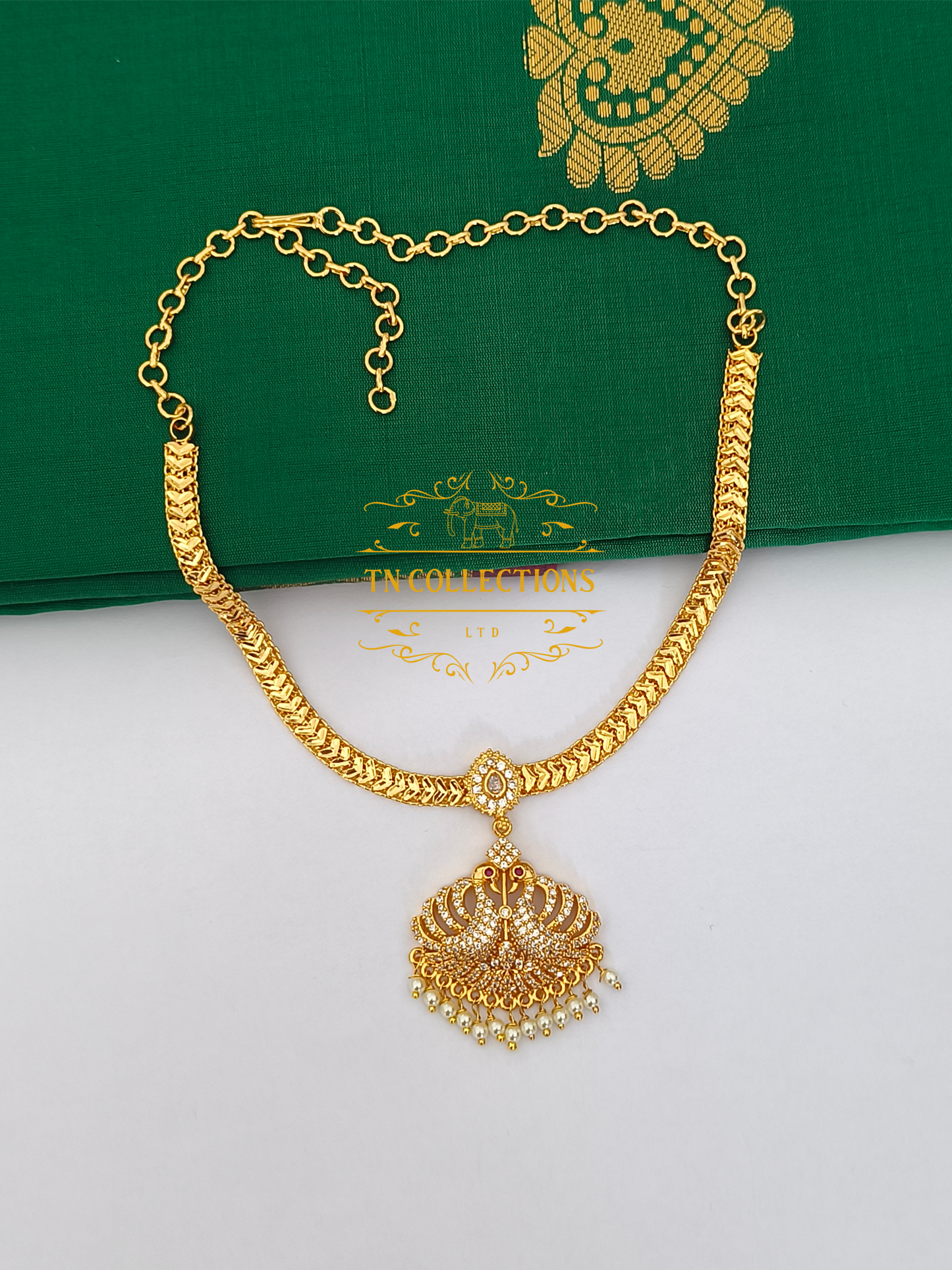 Micro Gold-Plated Traditional Peacock Design Attiyal Pathakkam Set (Full white stones)