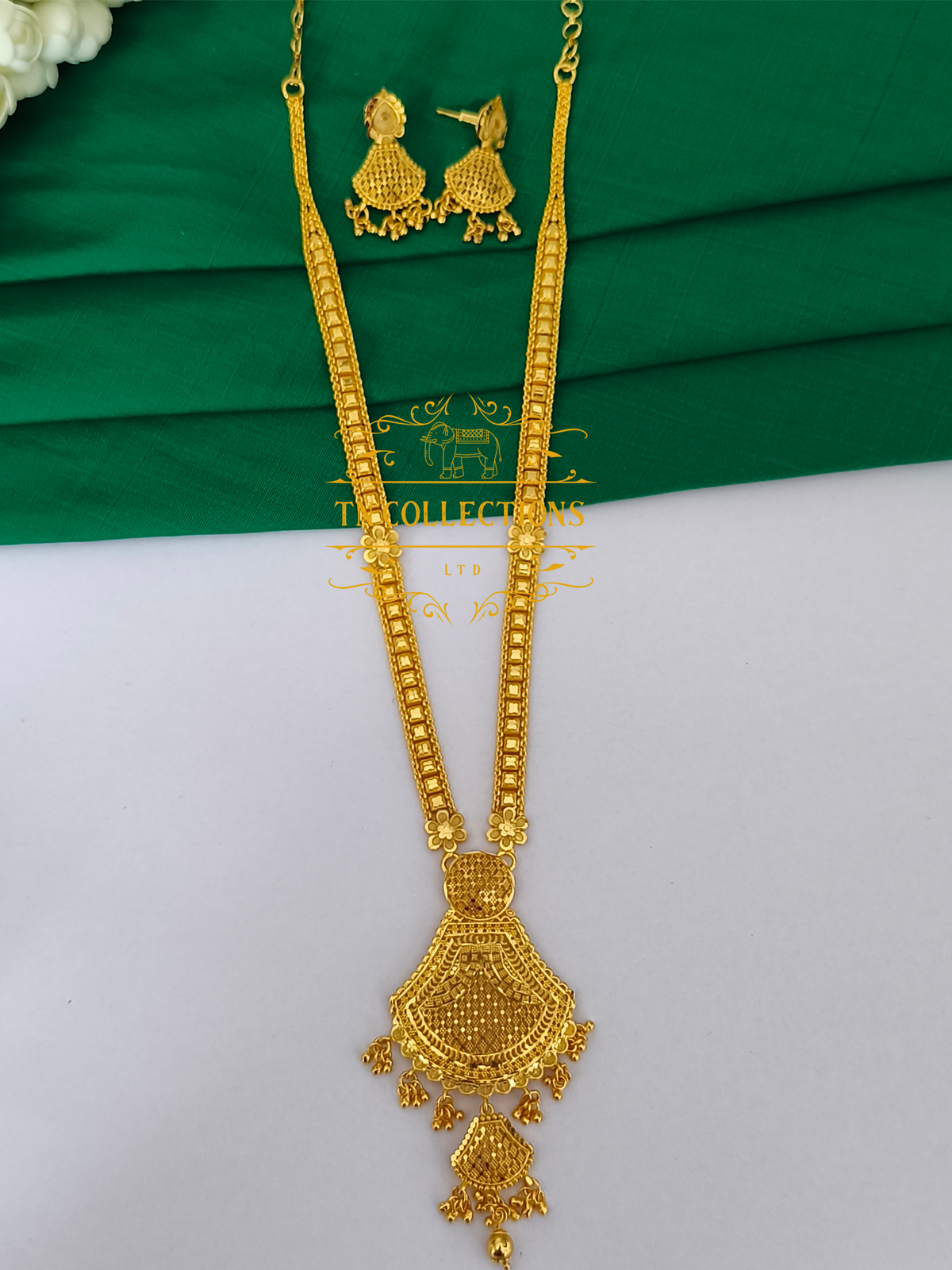 Gold Plated Traditional Long Haaram with Earrings
