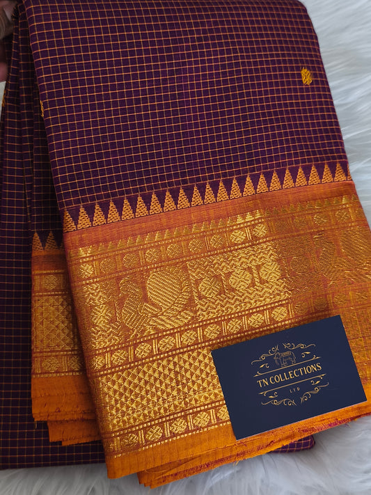 Pure Handloom checked Kanchi Cotton Saree