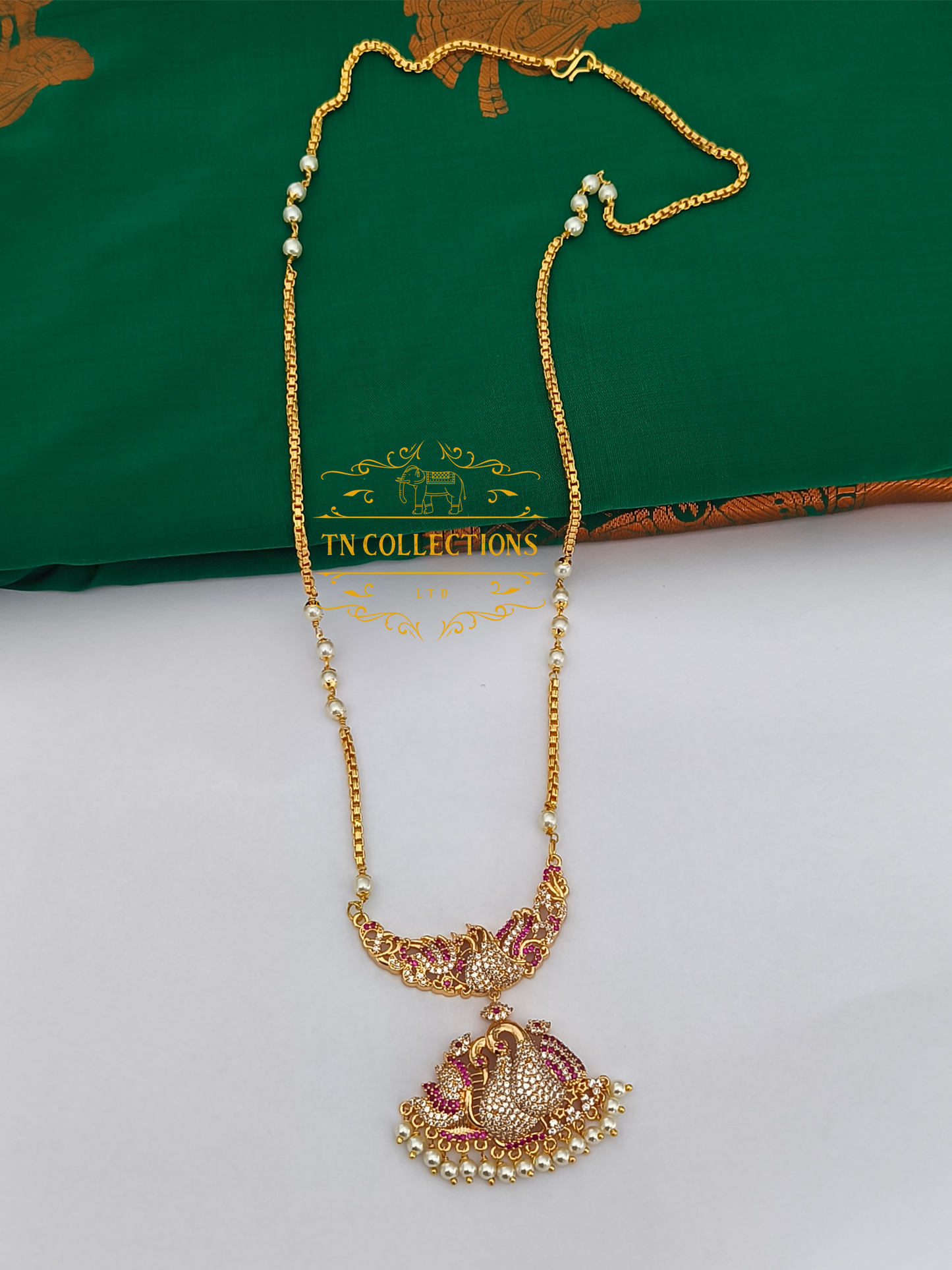 Micro Gold-Plated Traditional Pathakkam (Ruby & White stones)
