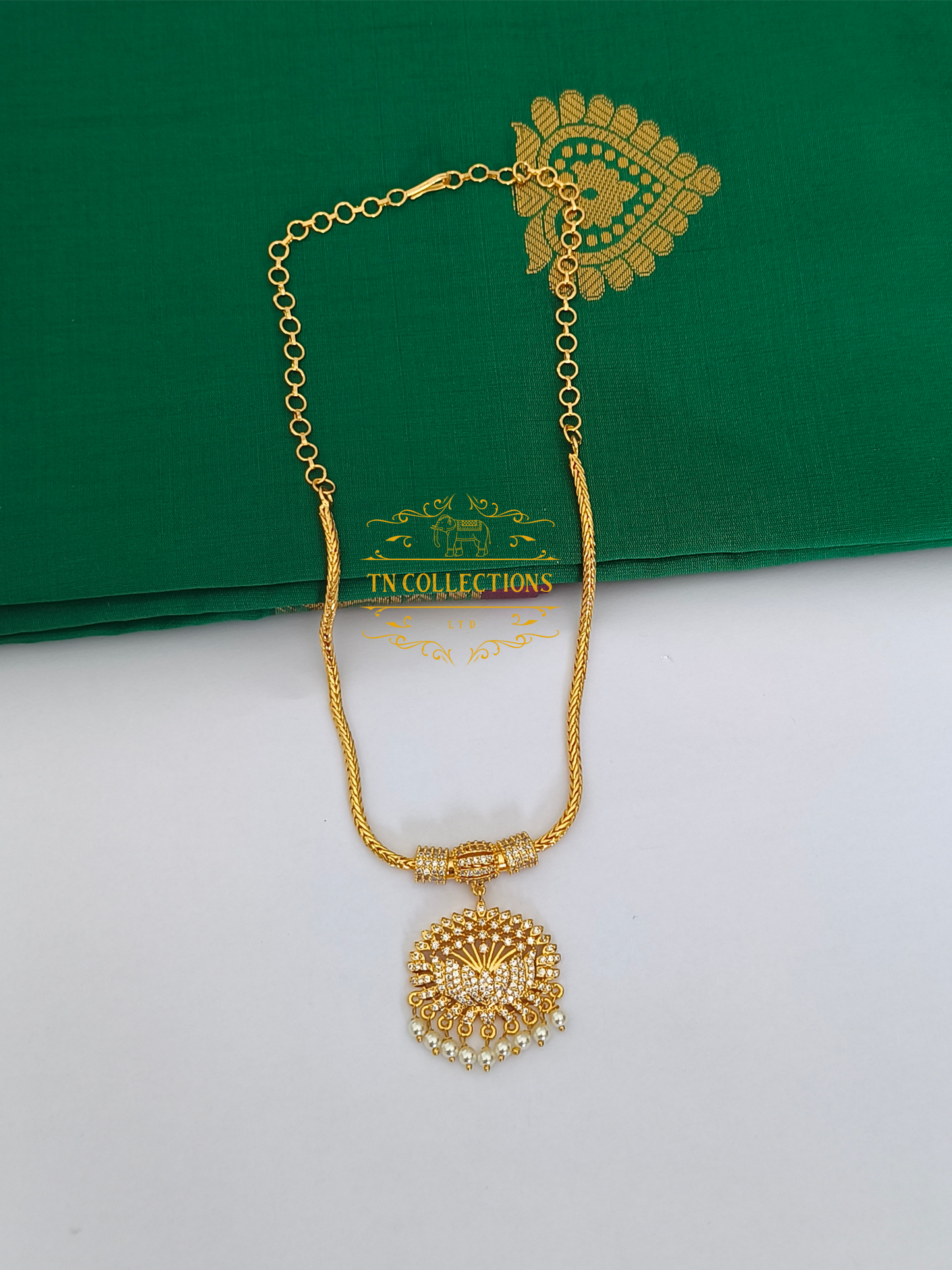 Micro Gold-Plated Traditional Necklace (Attiyal) Full white stones
