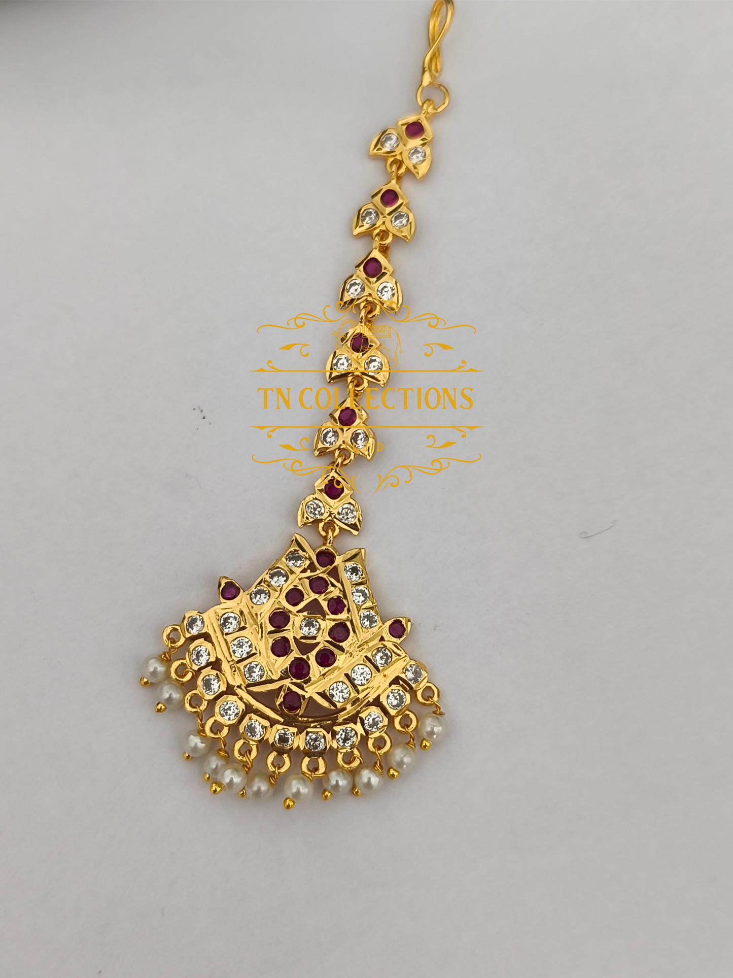 Micro Gold-Plated Tikka (Ruby & white stones)