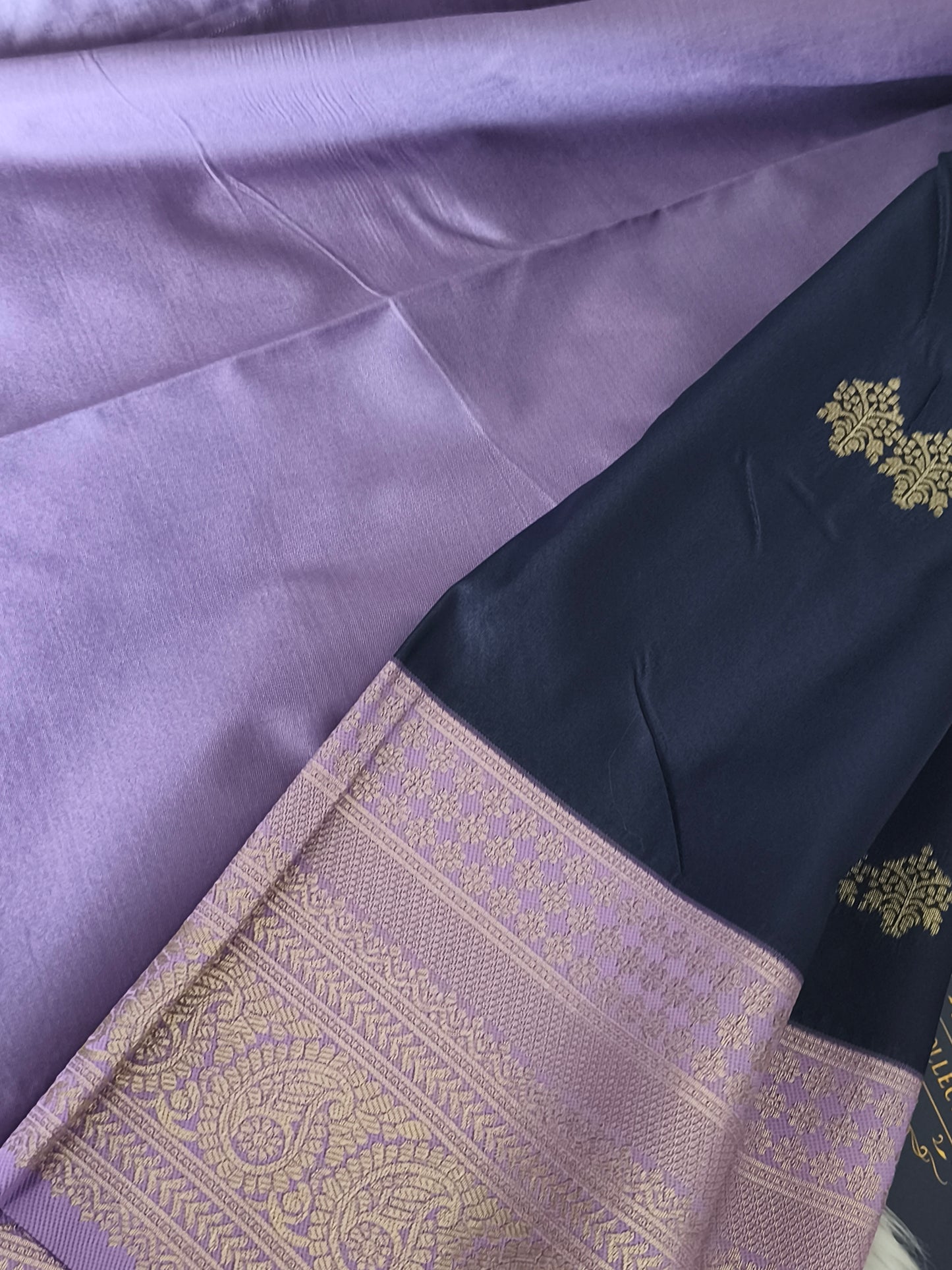 Kanchi Soft Silk Saree with contrast blouse and rich pallu Navy blue with lavender