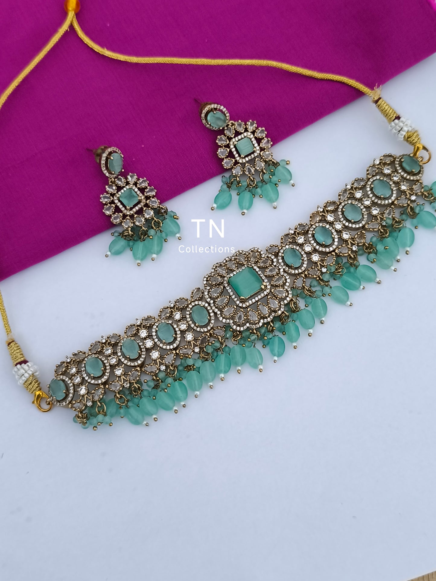Victorian Finish Choker Necklace with earrings