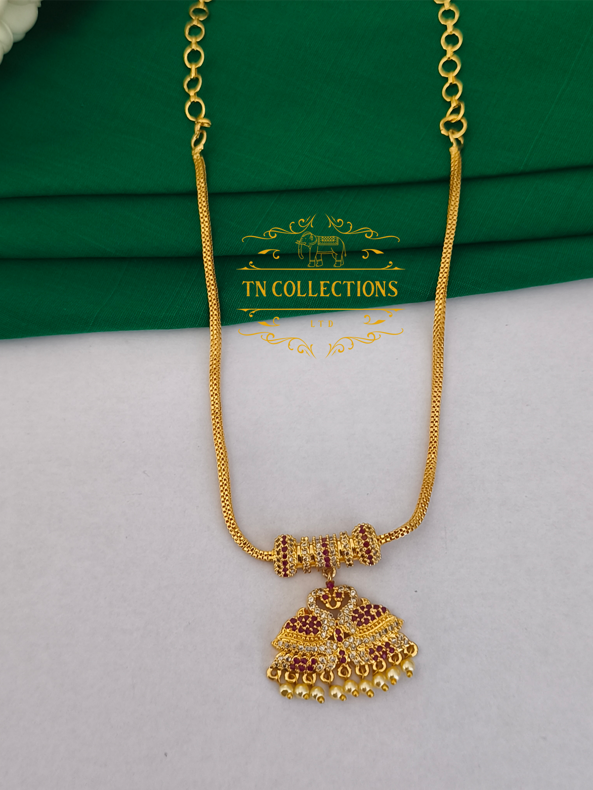 Micro Gold Finish cz stones Attiyal (Ruby & White Stones)